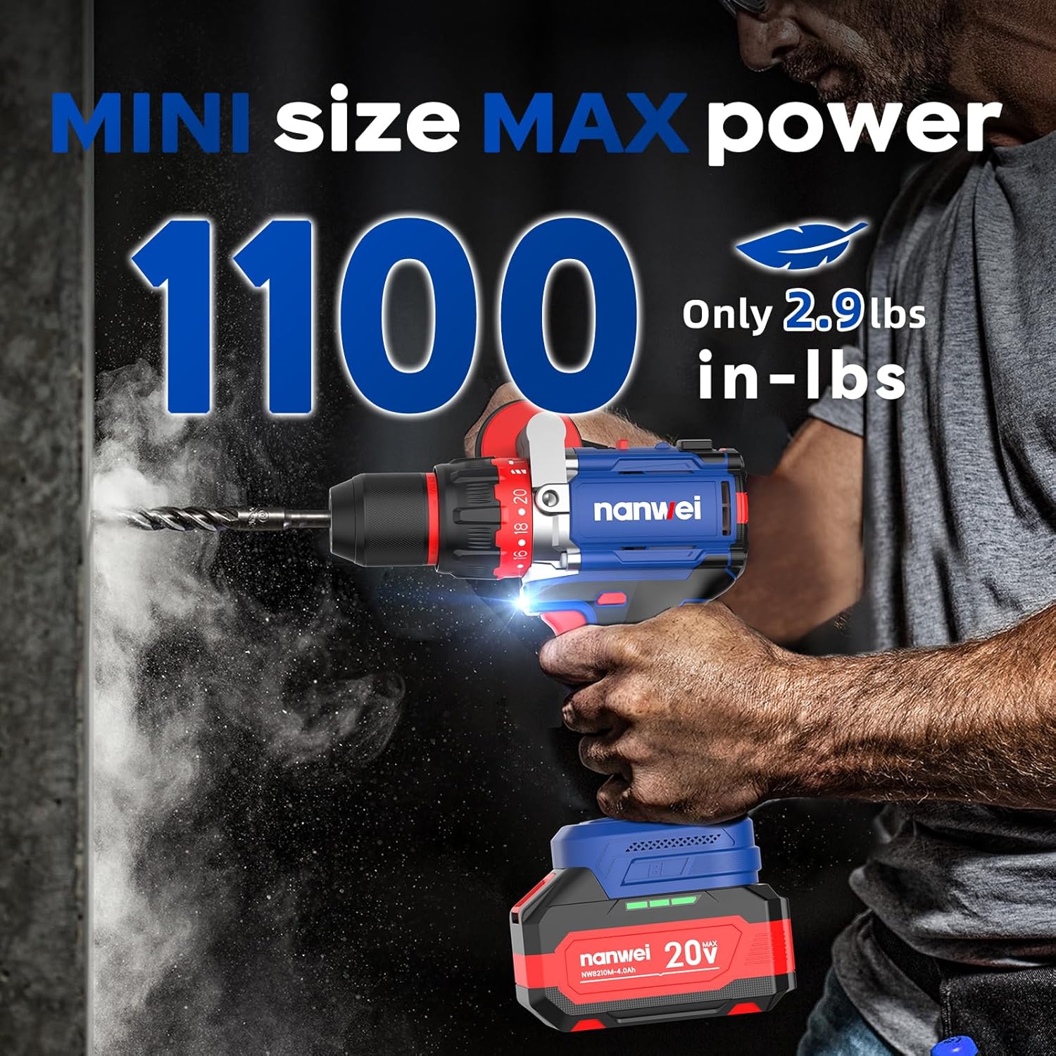 NANWEI Hammer Drill, 1100 in-lbs, 26000BPM, 1/2
