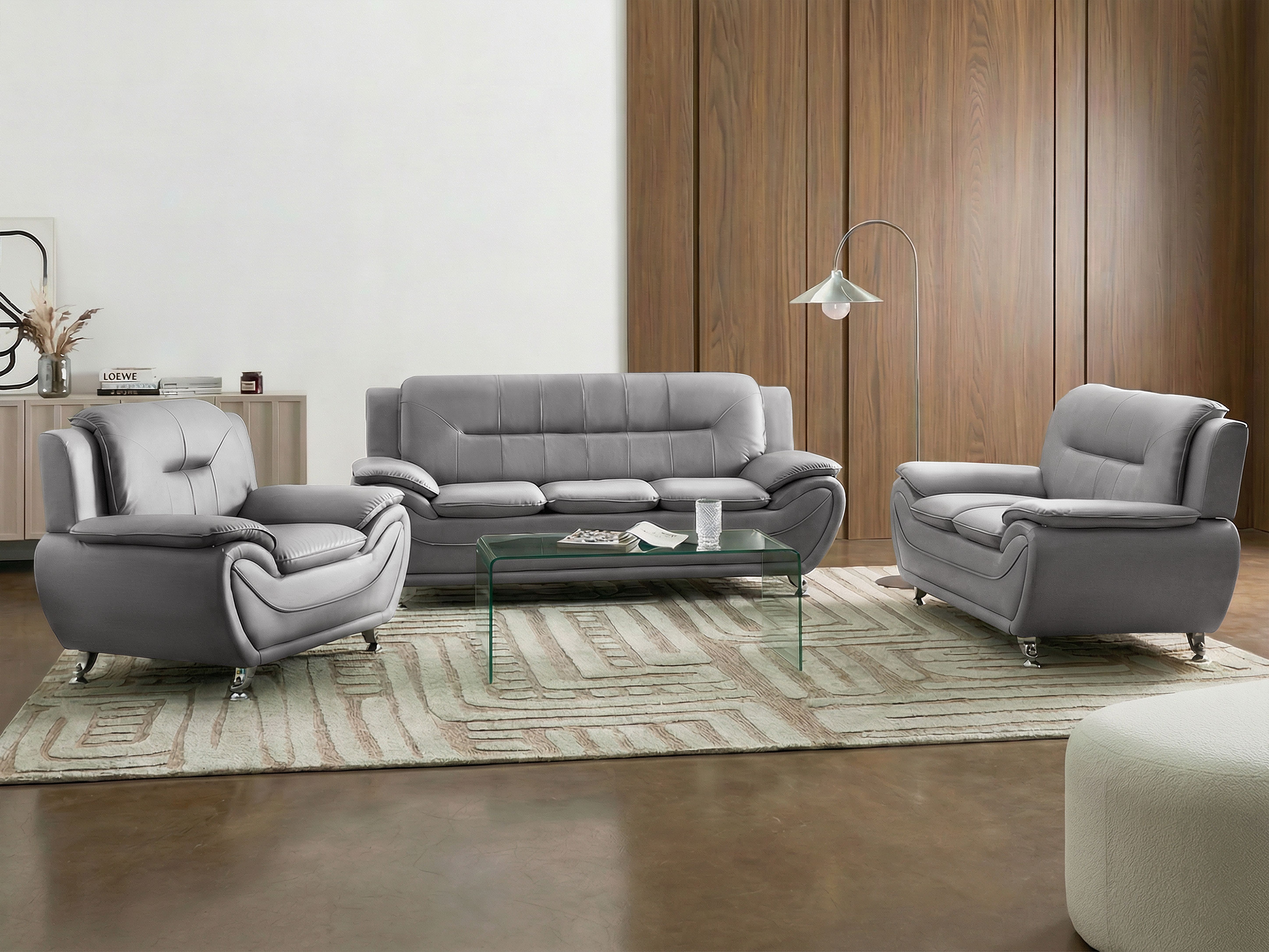 Living Room Set 6 Seater LEIRA Faux Leather Grey