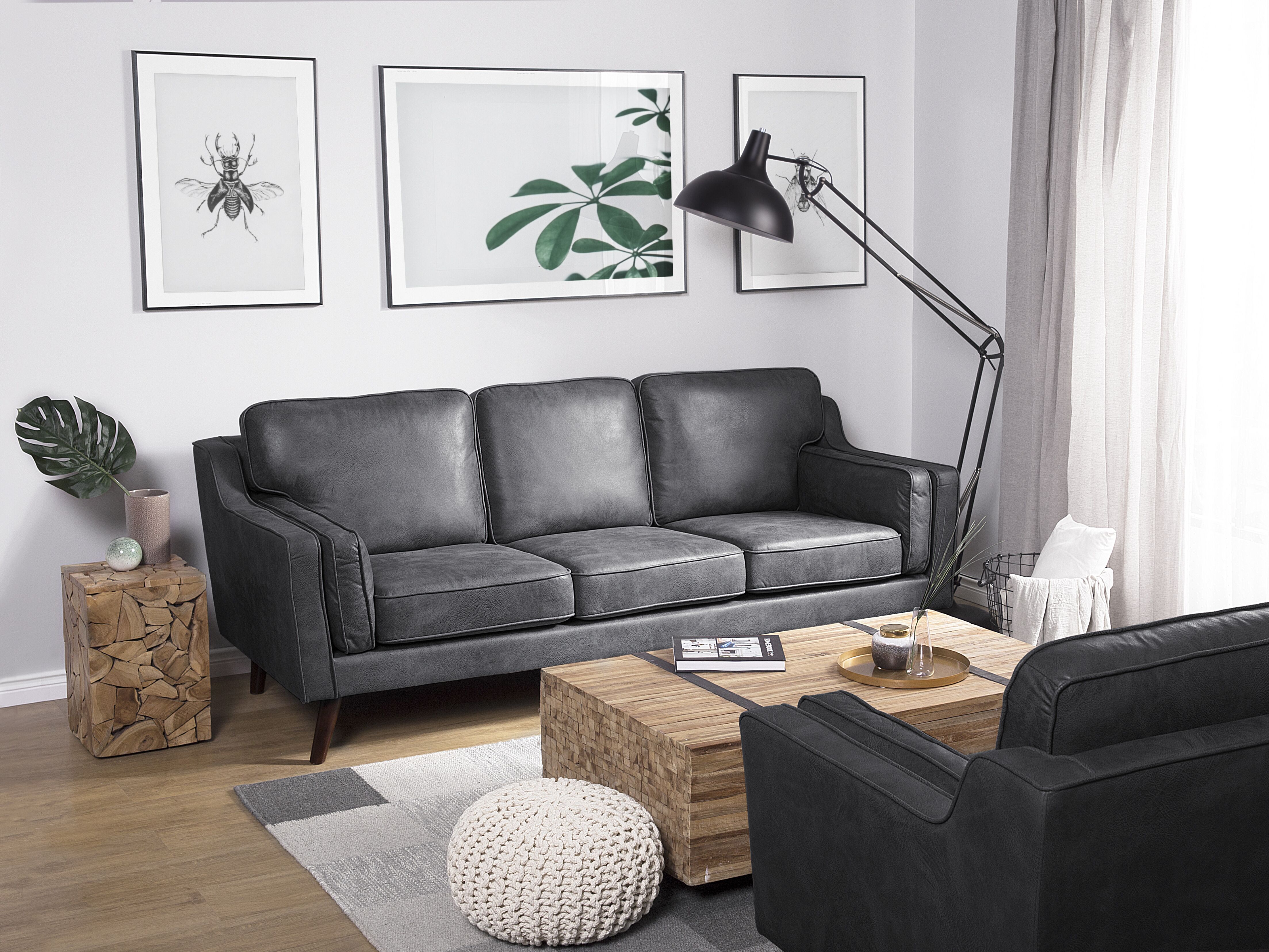 Sofa 3 Seater LOKKA Faux Leather Grey
