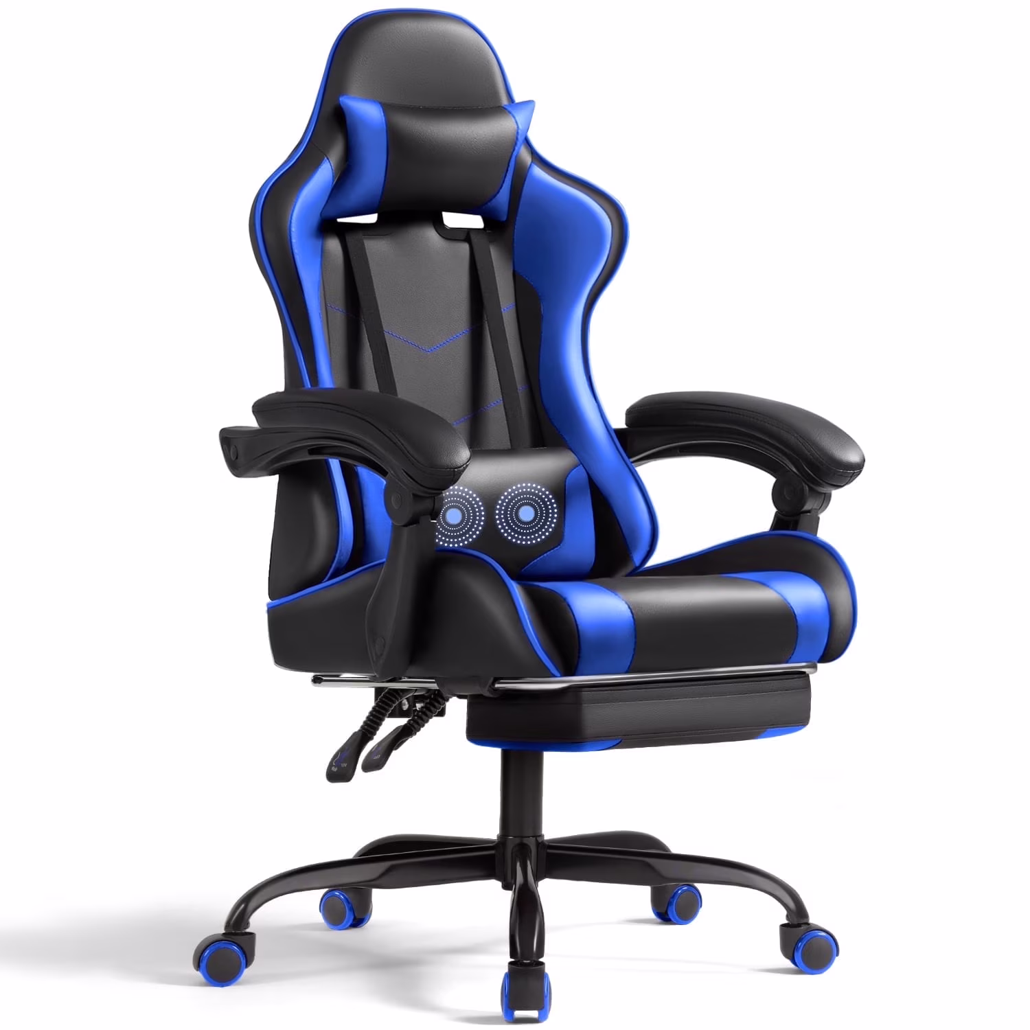 Lacoo PU Leather Gaming Chair Massage Ergonomic Gamer Chair Height Adjustable Computer Chair with Footrest & Lumbar Support, White - Image 5