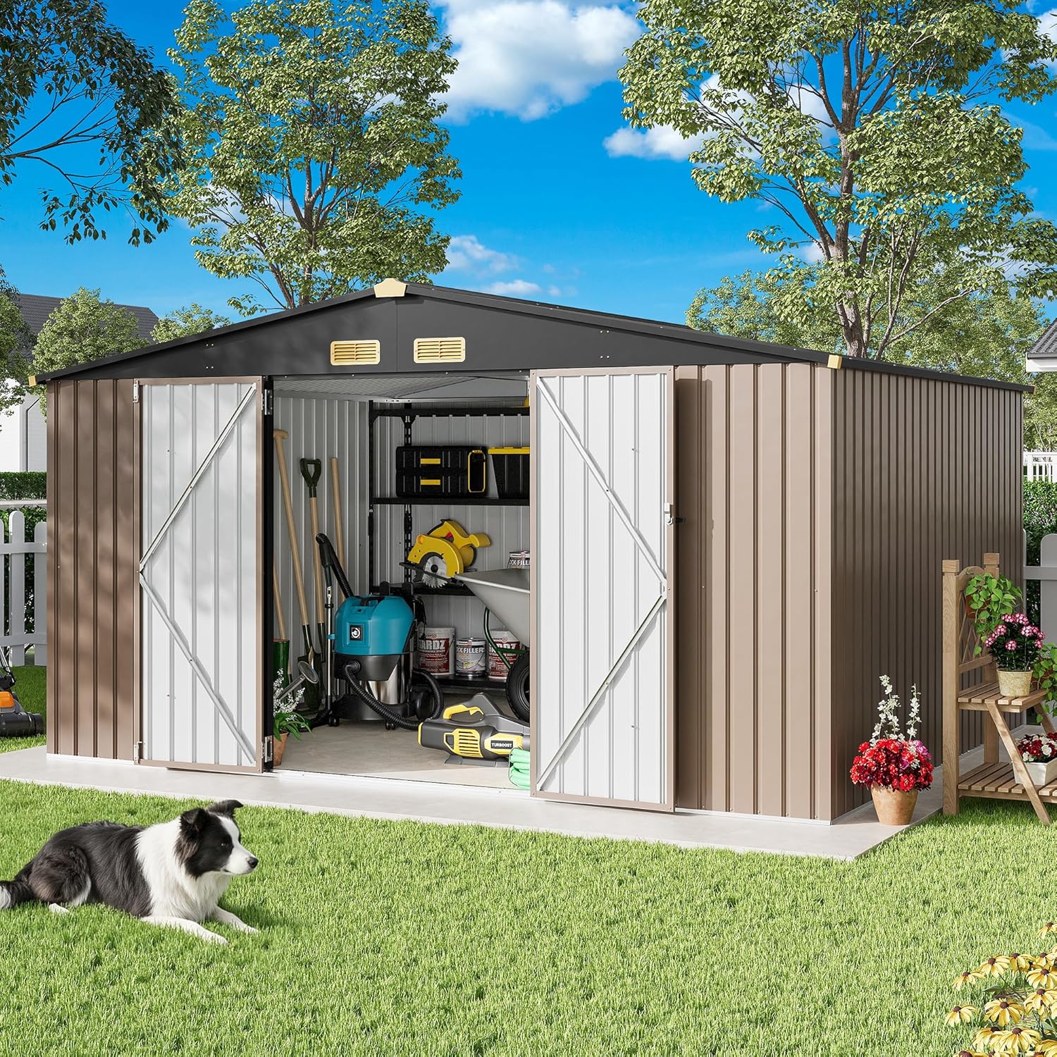 IRONCK Metal Outdoor Storage Shed, 10x12ft, Brown - Image 9 IRONCK Metal Outdoor Storage Shed, 10x12ft, Brown - Image 9