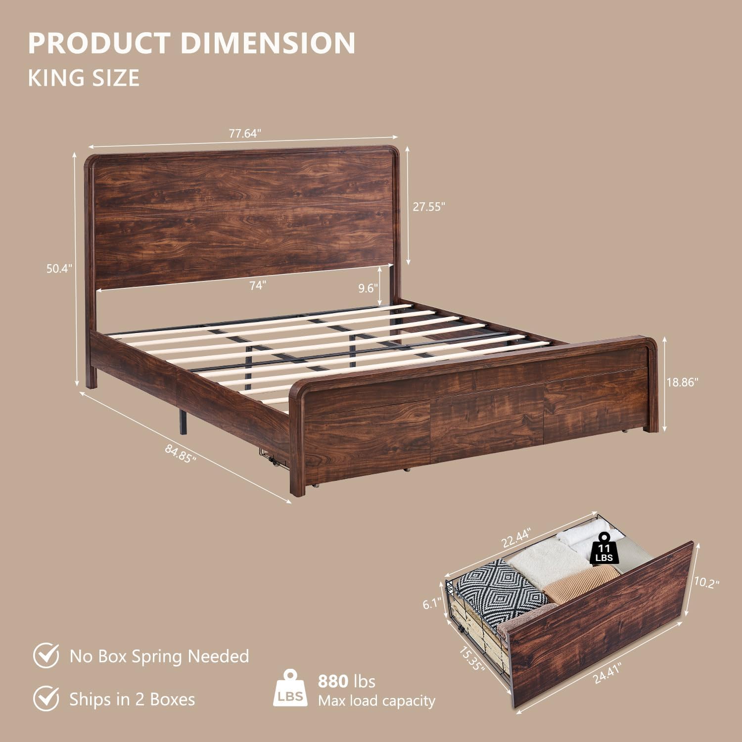 Modern King Size Bed Frame with 50