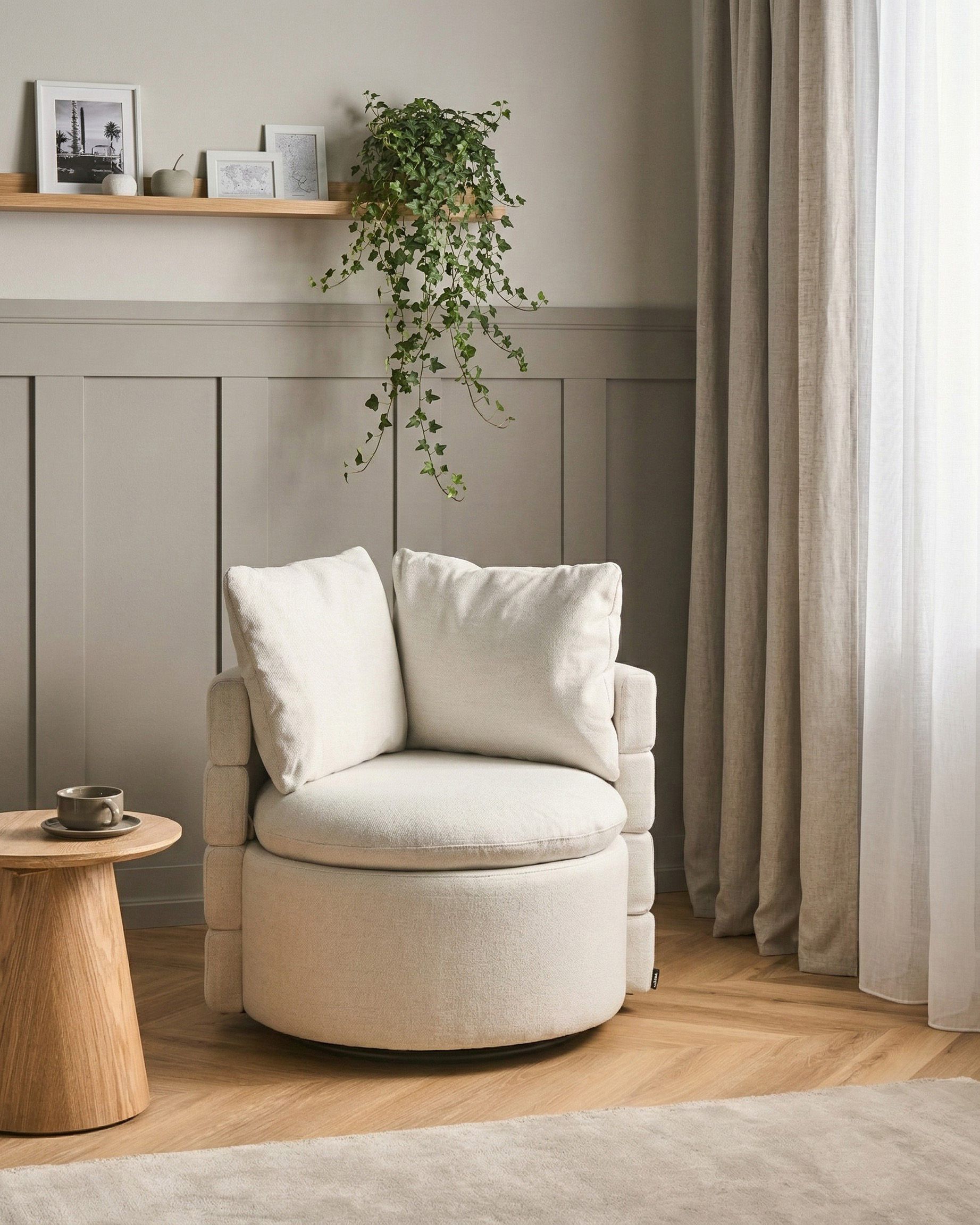 Swivel Armchair RANDERS with Storage Fabric Off-White