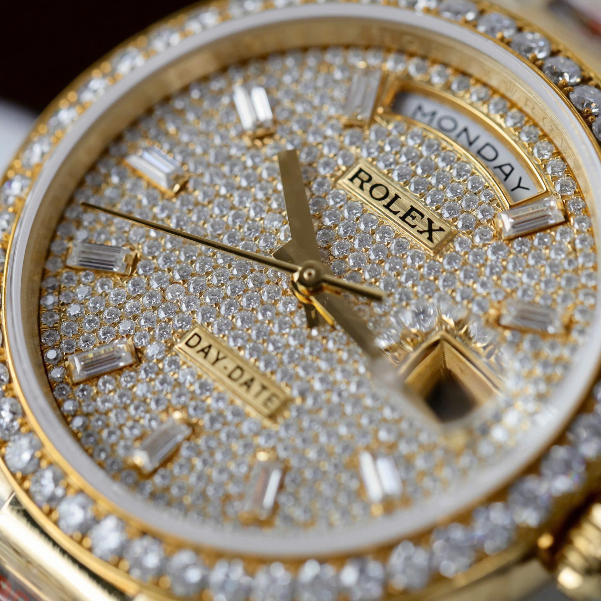 Rolex Day-Date Best Copies Watch 18K Gold Wrapped + Moissanite Diamonds Weight 159Gram QF 36mm - Elite Watch Atelier