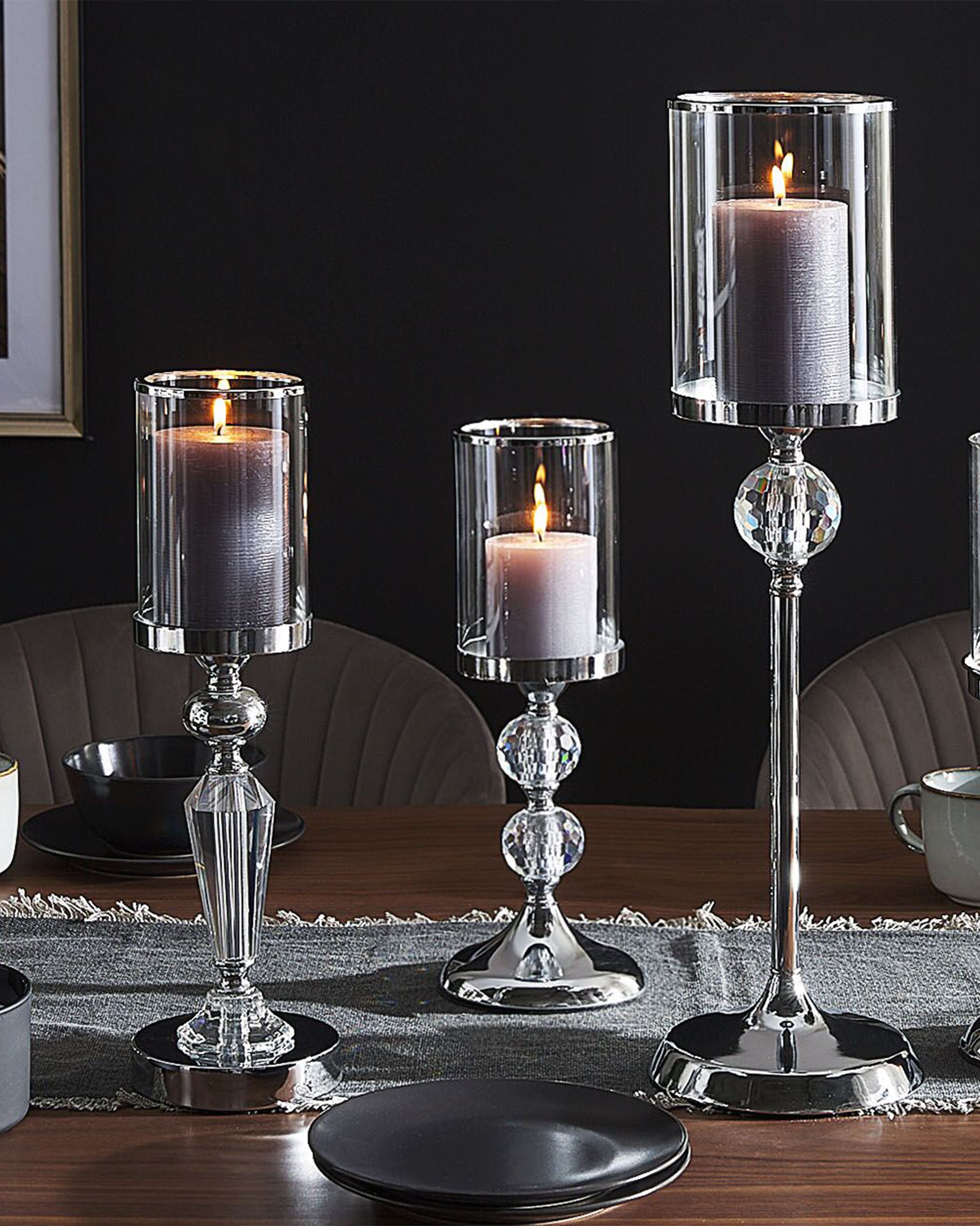 Candle Holder BONAO Glass 42 cm Silver