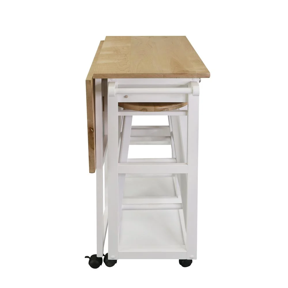 American Trails Breakfast Cart with Drop-Leaf Table, American Maple Top, Square - White - Image 18