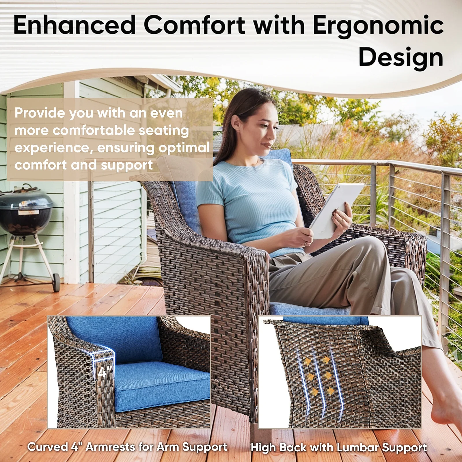 Bellefurn Outdoor Wicker Patio Chairs Set of 2 with Side Table,All-Weather Wicker Rattan Chairs Patio Furniture Chairs for Porch Balcony Backyard Yard Deck - Image 21