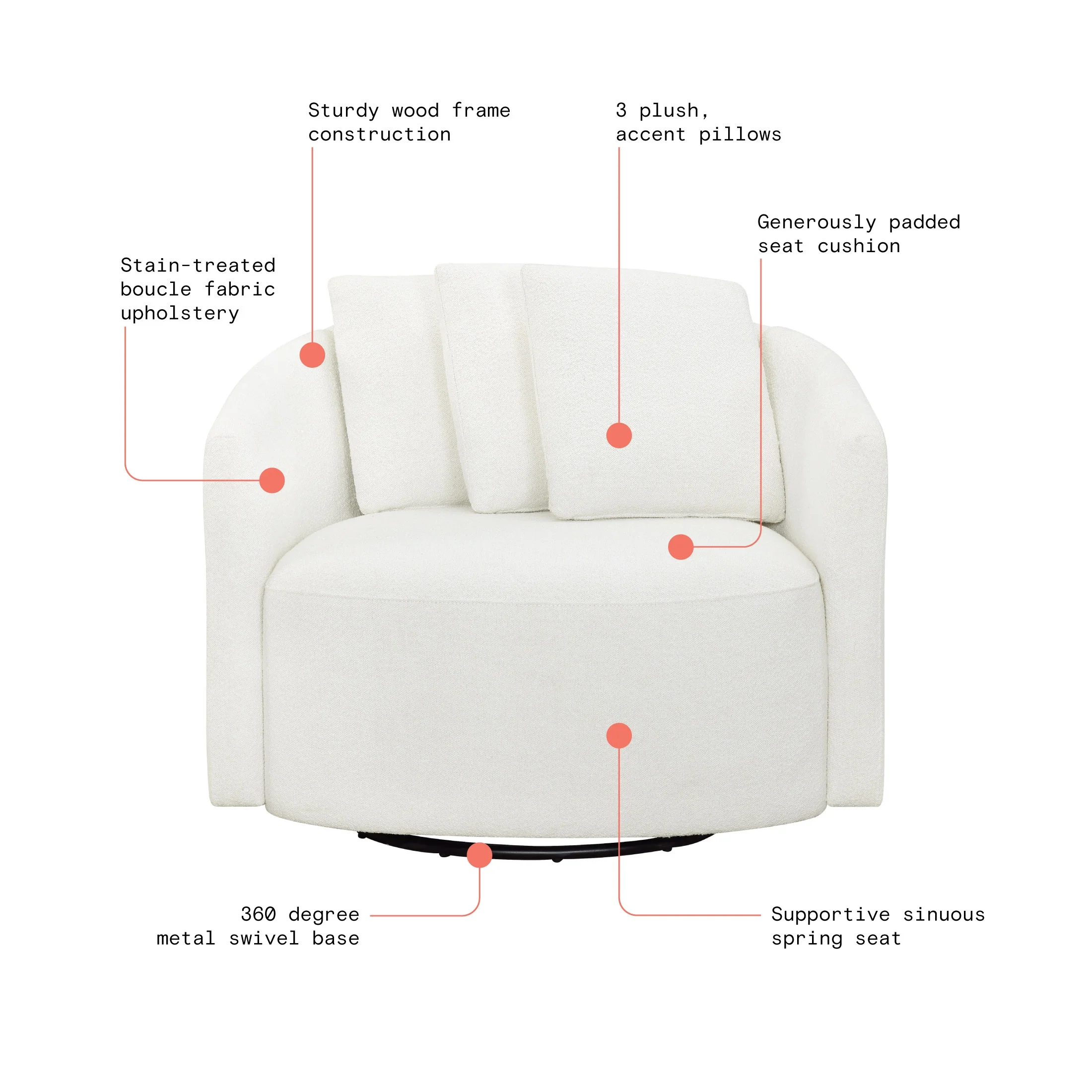 Beautiful Drew Accent Chair by Drew Barrymore, Cream Boucle - Image 6