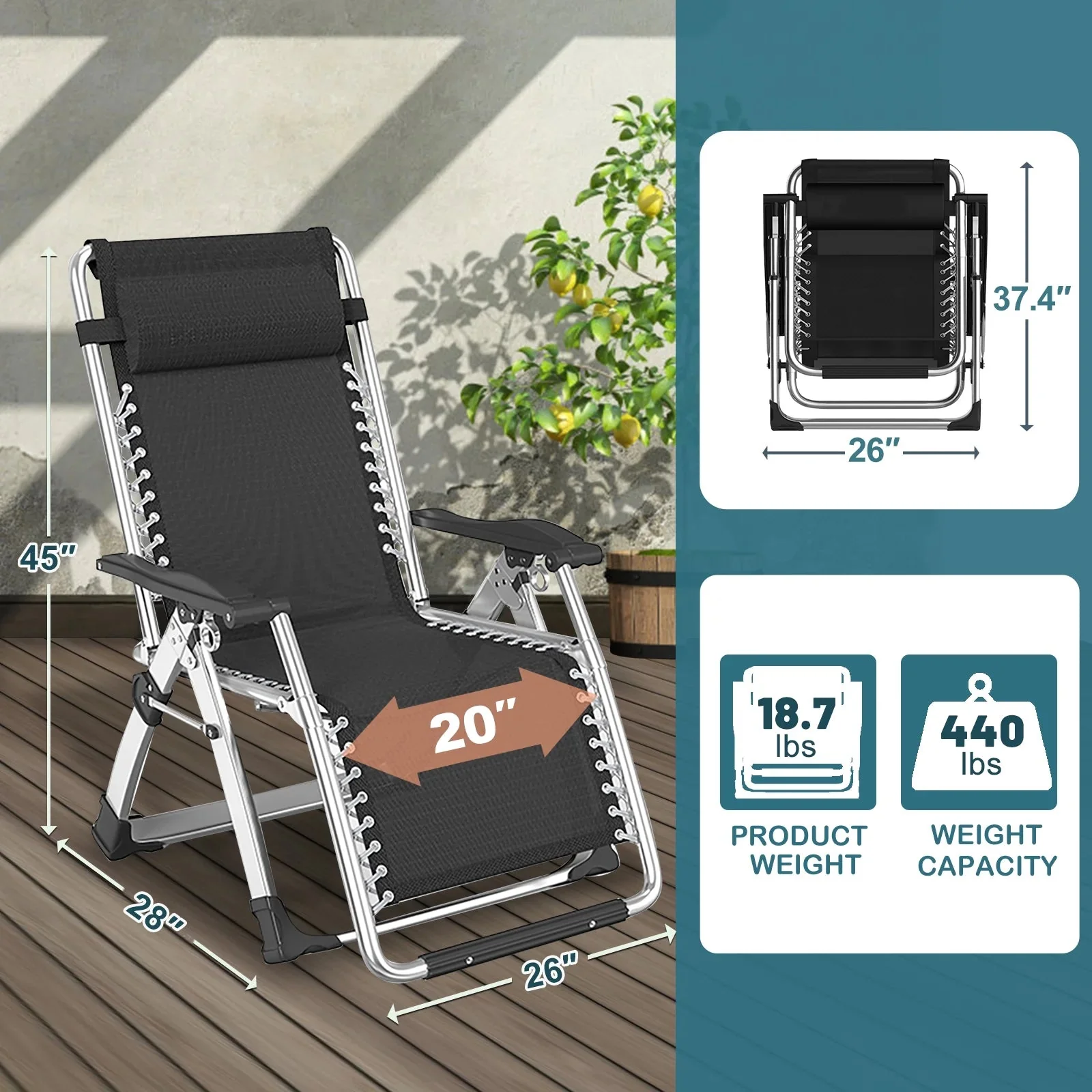 NAIZEA Zero Gravity Lawn Recliner Chairs, 2 Pack, Black - Image 54 NAIZEA Zero Gravity Lawn Recliner Chairs, 2 Pack, Black - Image 54
