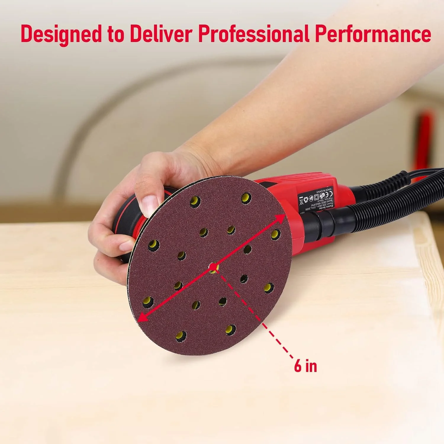 Electric Random Orbital Sander, Brushless Motor, Powerful 350W & Low Vibration Palm Sander, 10000 RPM Variable Speed, 6 - Inch for Woodworking, Polishing, Carpentry