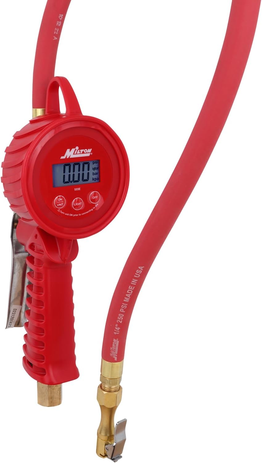 Milton 555e: Precision Digital Tire Inflator, Air Pressure Gauge, Grip-Head Air Chuck, 20