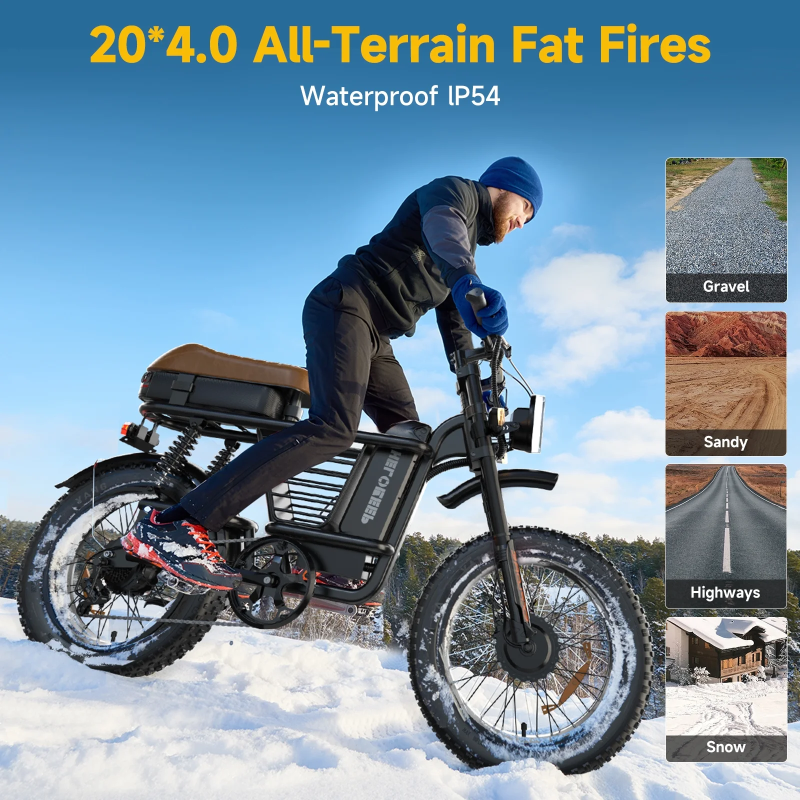 1500W Peak Electric Bike for Adults, 20" Fat Tire E-Bike, 48V 15Ah Battery, 7-Speed E-Mountain Bike with Storage Rack, UL2849 - Image 14