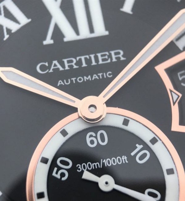 Replica Cartier JJF Calibre De Cartier Diver DLC Black Dial RG Bezel Black Rubber Strap A23J - Top club