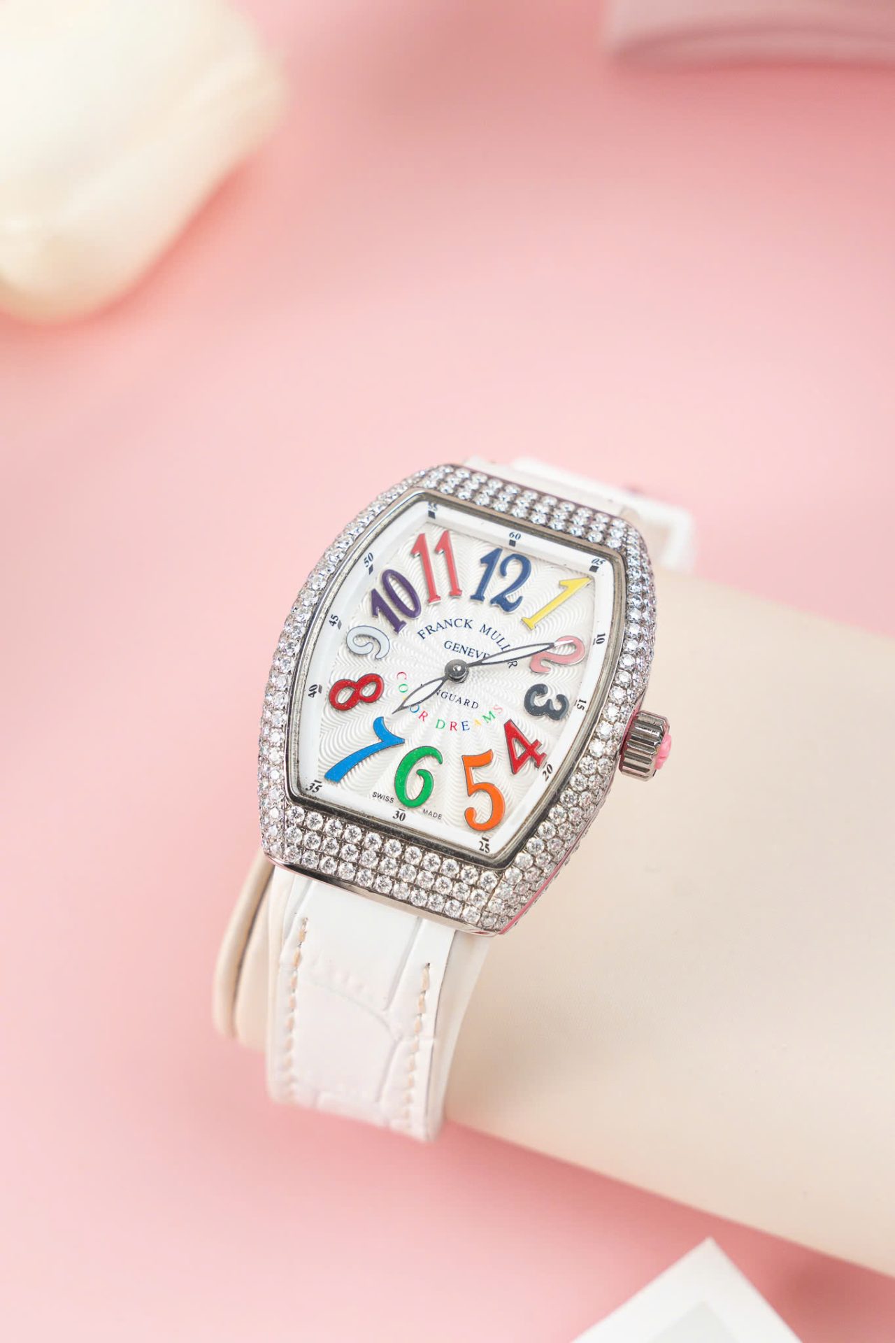 Franck Muller V32 Copies Watches White Dial Custom Diamonds Moissanite Hong Kong 36mm - Elite Watch Atelier