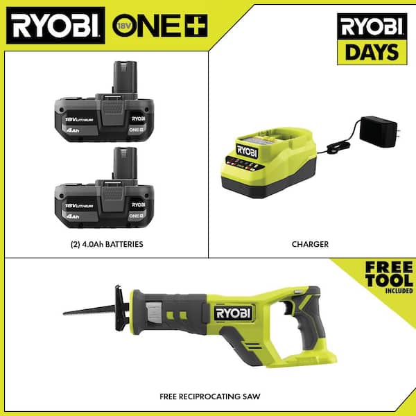 ONE+ 18V Lithium-Ion 4.0 Ah Compact Battery (2-Pack) and Charger Kit with FREE Cordless ONE+ Reciprocating Saw - Image 2
