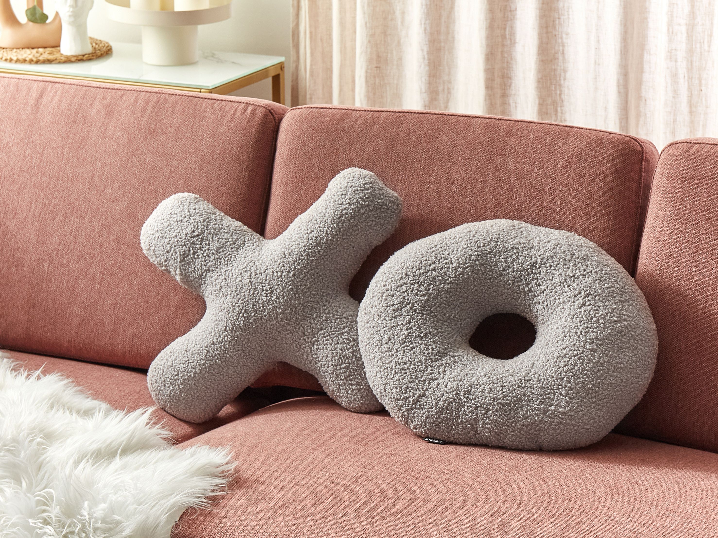 Set of 2 Decorative Cushions HESPERIS Boucle Light Grey Solid