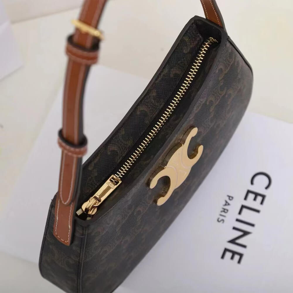 Celine Medium Tilly Bag in Triomphe Canvas and Calfskin1:1High-quality replica