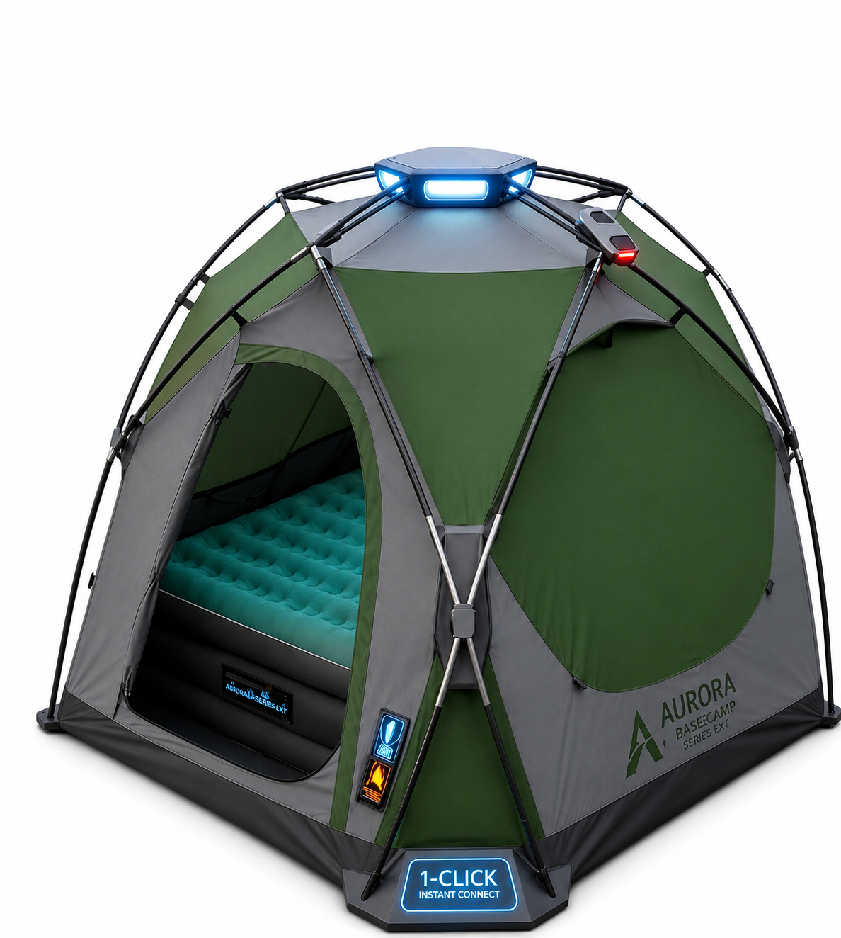 All-in-One Smart Automatic Tent: 1-Click Instant Setup 4-Season Camping Shelter with Integrated Air Bed, Smart Moisture & Heat Control, and 360° Nighttime Bear Proximity Alarm - Professional Grade Intelligent Outdoor Housing