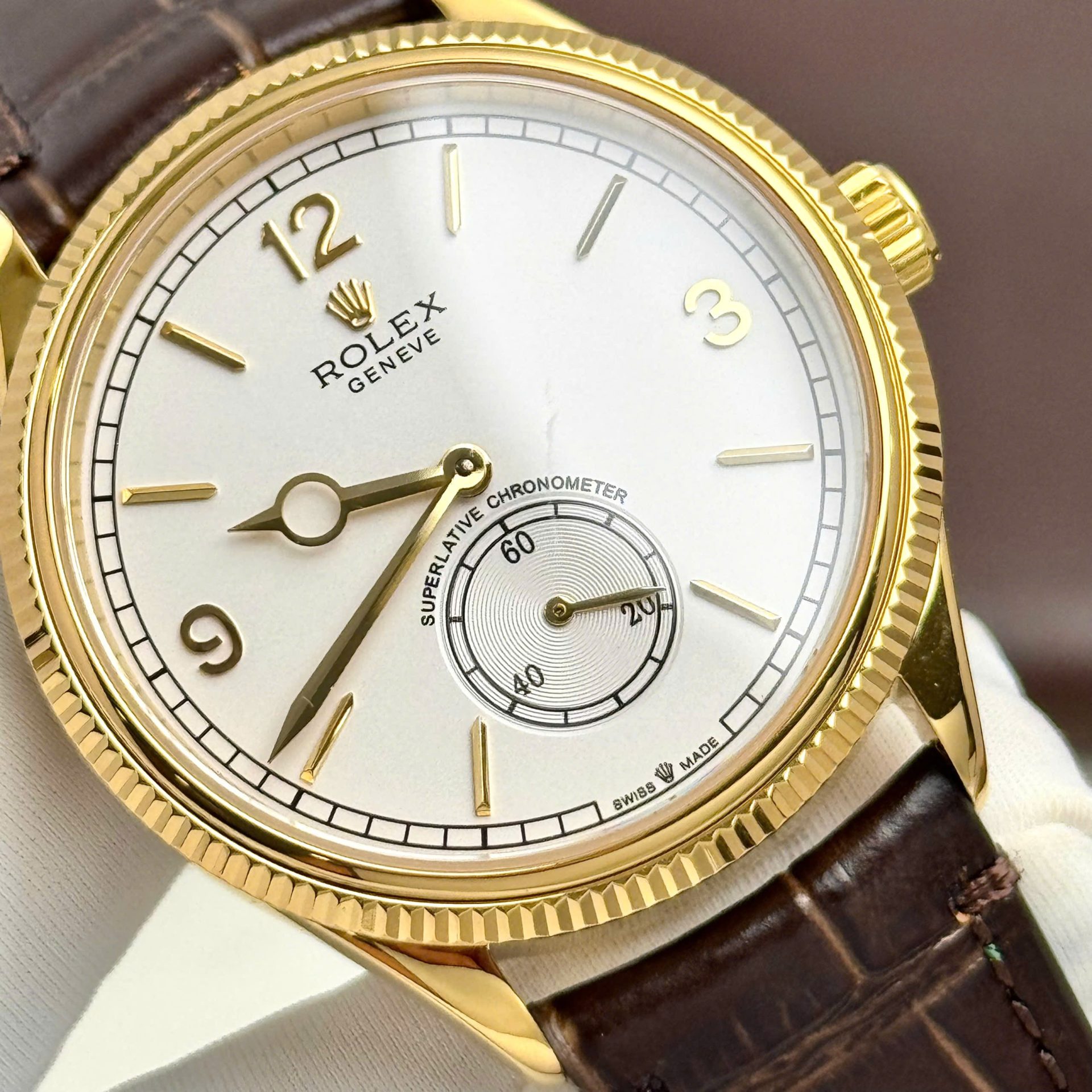 Rolex Perpetual 1908 Yellow Clone 11 Watch White Dial 39mm - Elite Watch Atelier