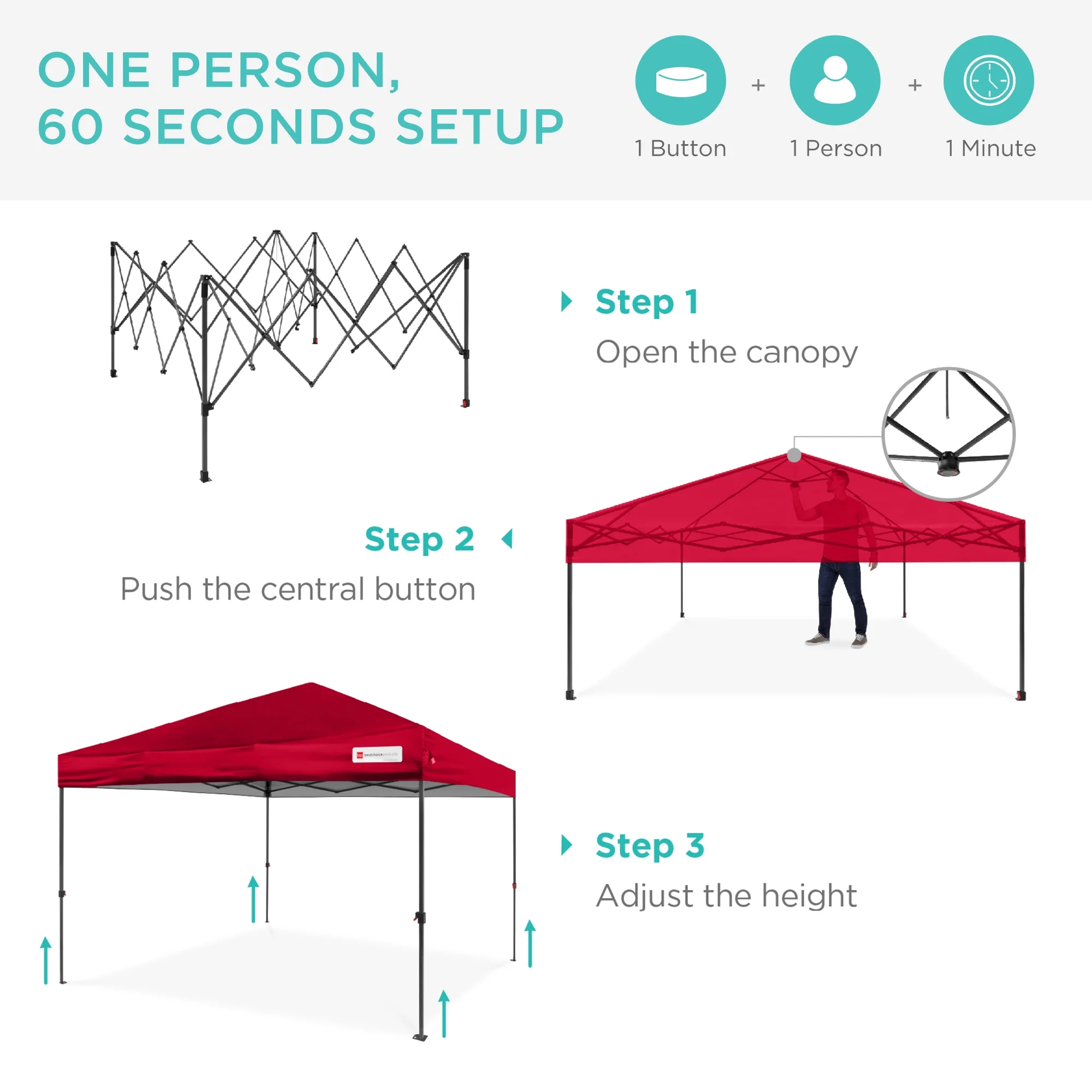 Best Choice Products 10x10ft Easy Setup Pop Up Canopy w/ 1-Button Setup, Wheeled Case, 4 Weight Bags - White - Image 111