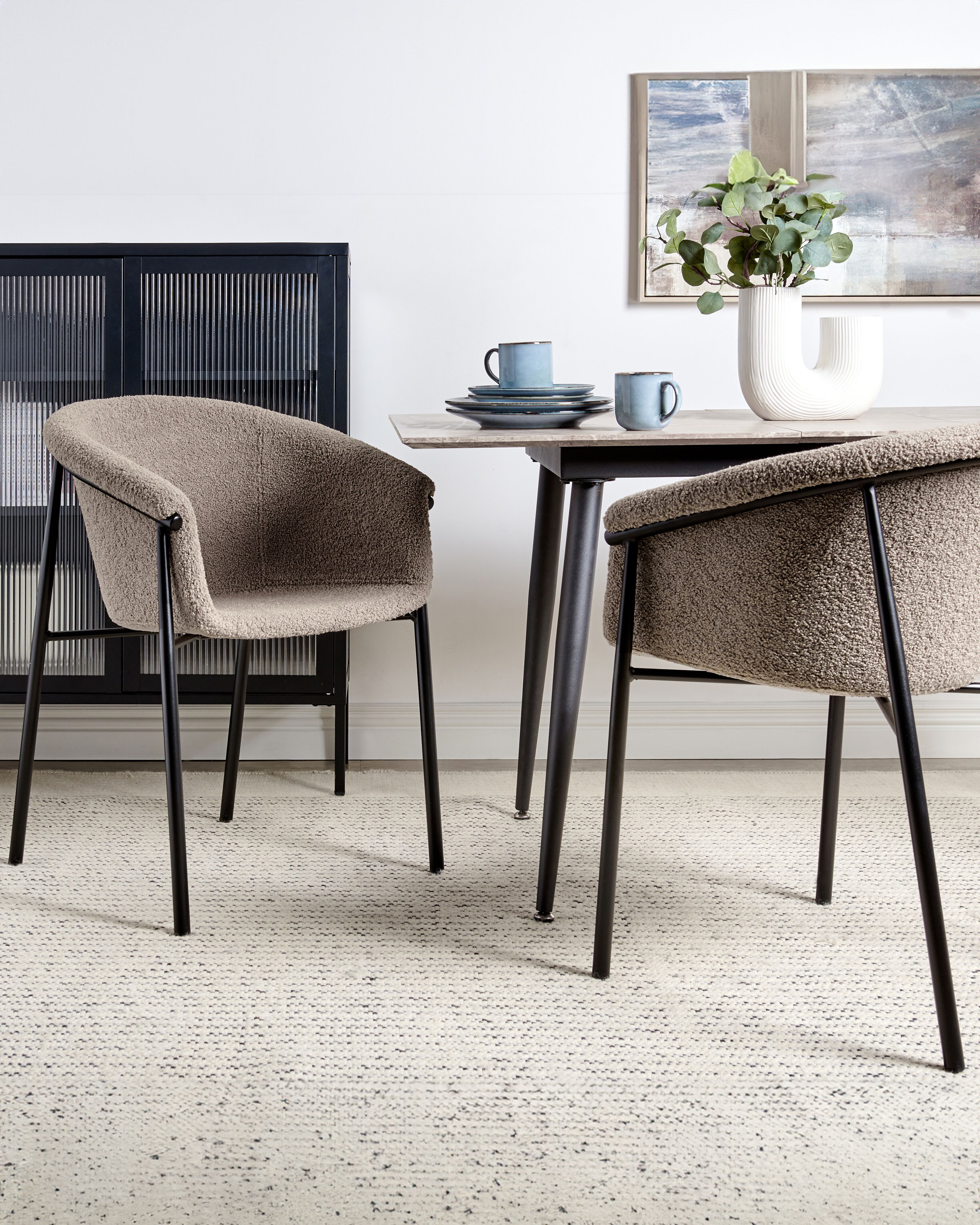 Set of 2 Dining Chairs AMES Boucle Taupe