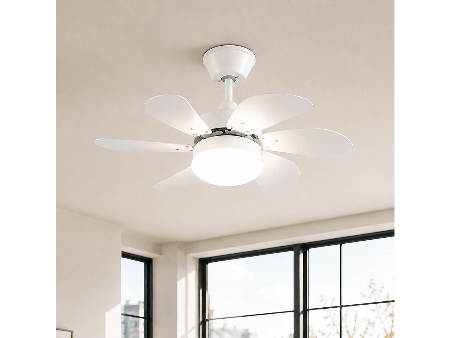 NETTLIFE Ventilateur de plafond blanc avec éclairage, télécommande, silencieux, avec minuterie, 6 pales, pour chambre à coucher