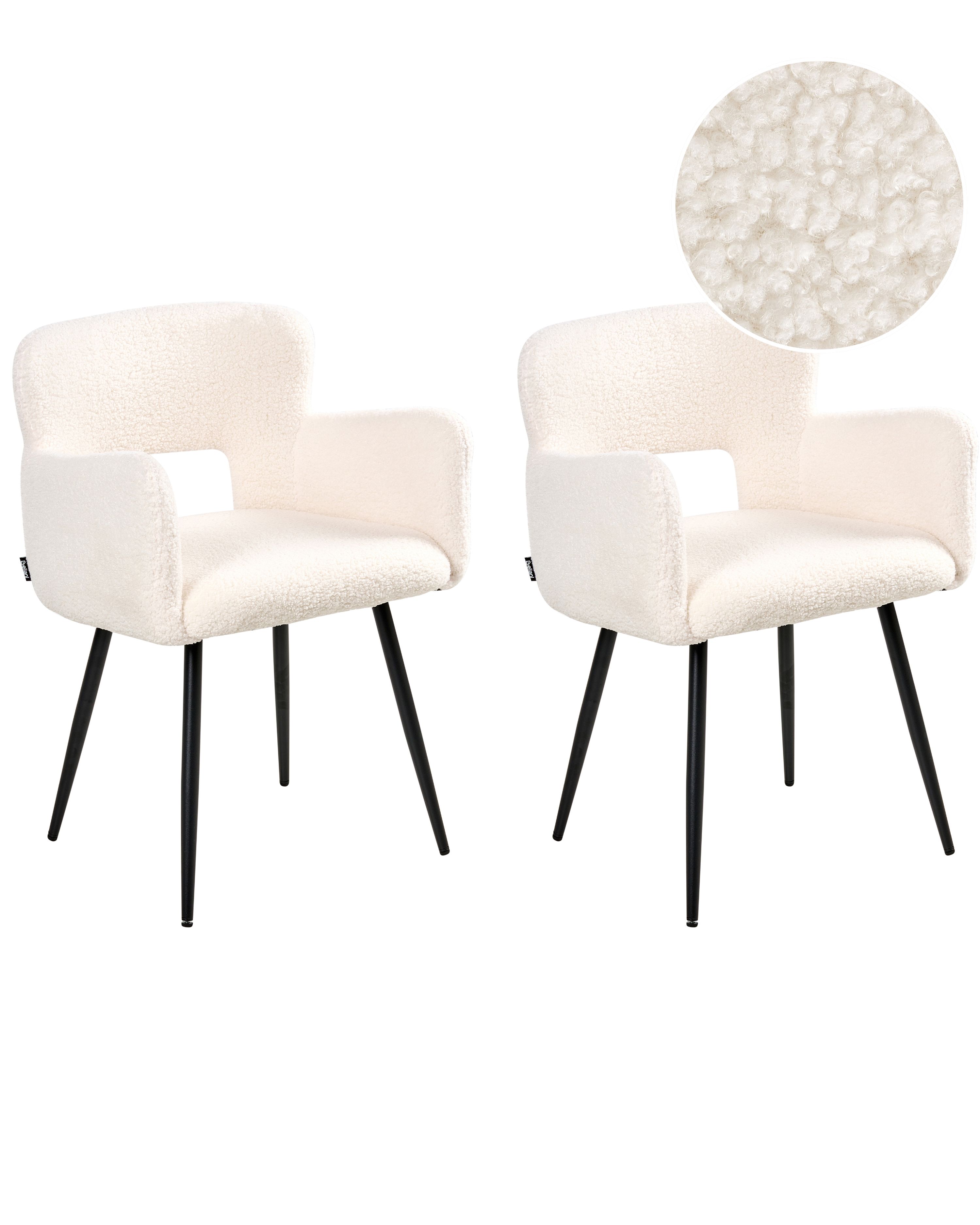 Set of 2 Dining Chairs SANILAC Boucle White
