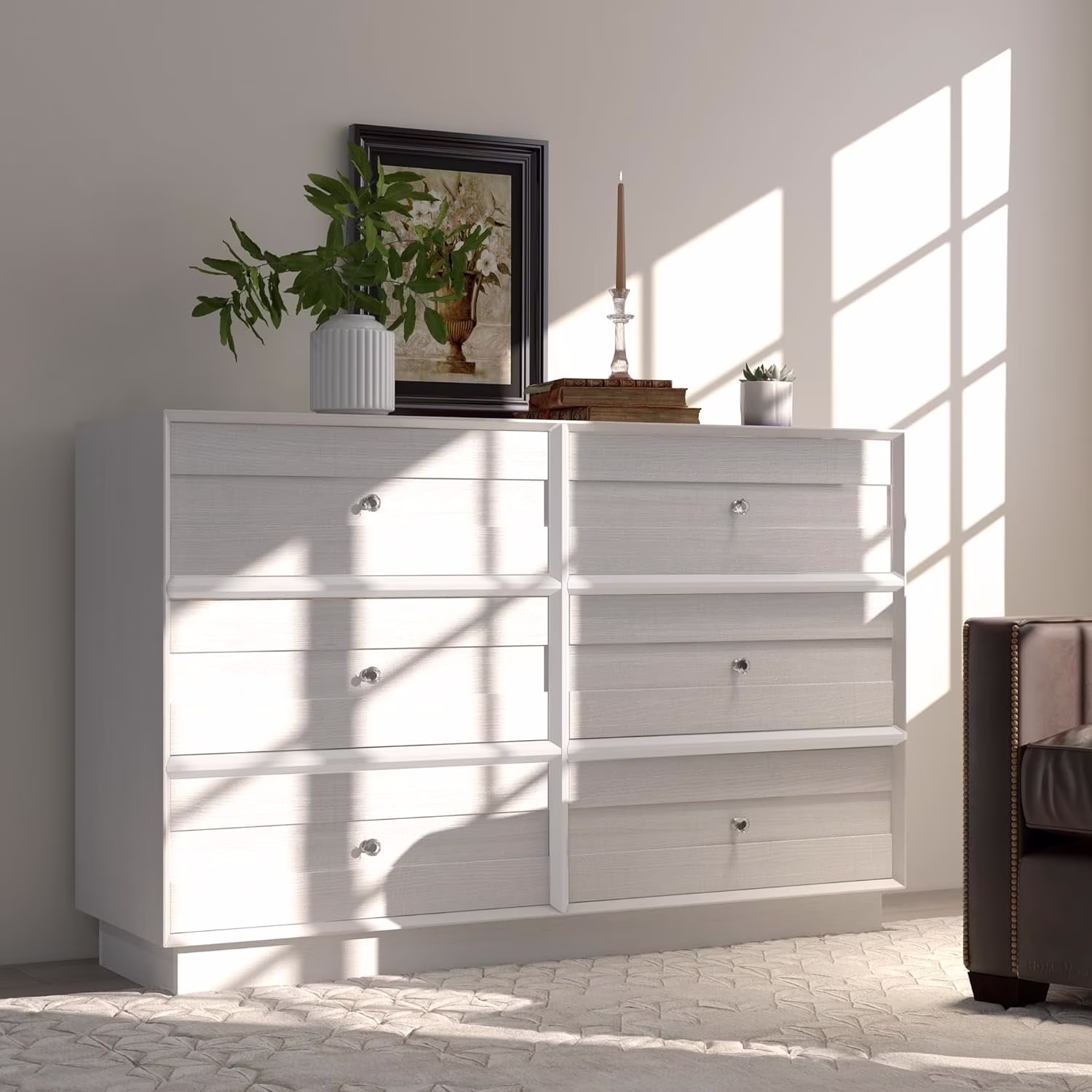 Heynemo Beige 6 Drawer Dresser, Fluted Modern Wood Chest - Image 23