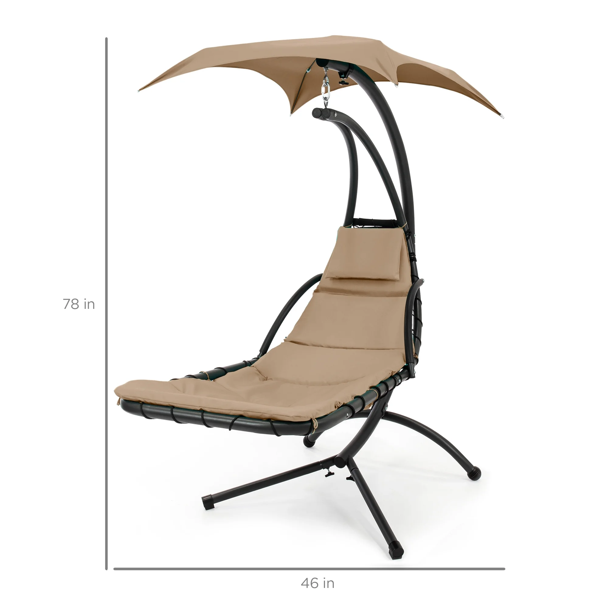 Best Choice Products Hanging Curved Chaise Lounge Chair Swing for Backyard, Patio w/ Pillow, Shade, Stand - Teal - Image 31