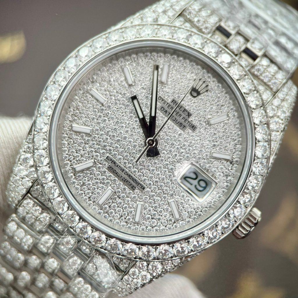 Rolex Replica Watch DateJust Custom Full Diamonds Moissanite 41mm - Top club