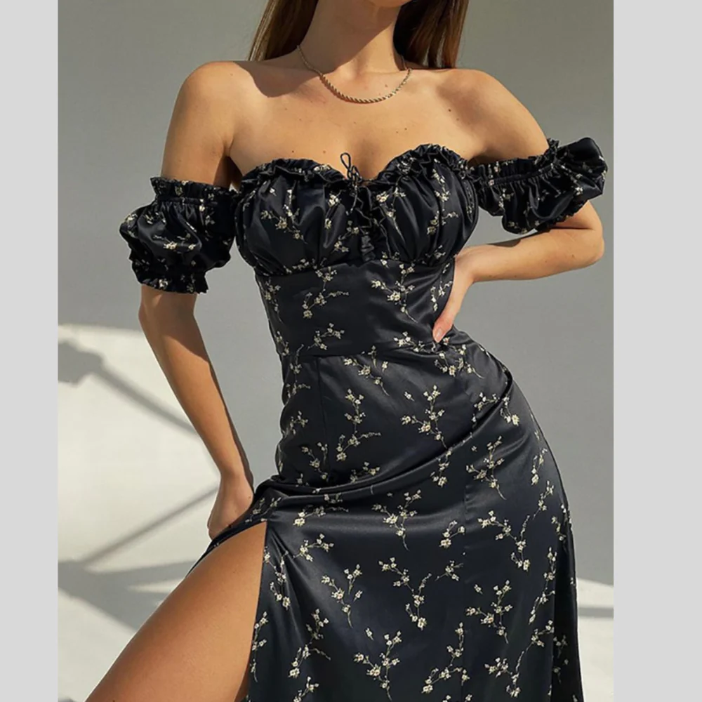 Full Size Floral Print Off-Shoulder Slit Dress Plus Size - ZKZOOK