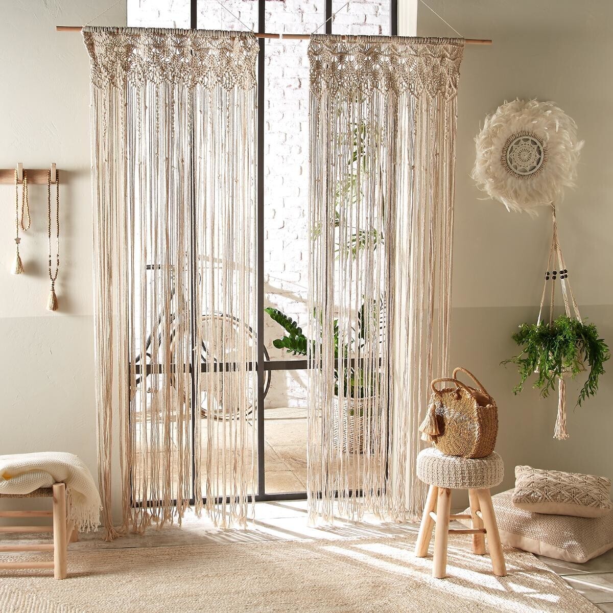 Thread curtain "Macram&eacute;" Ivory white, 90x200 cm
