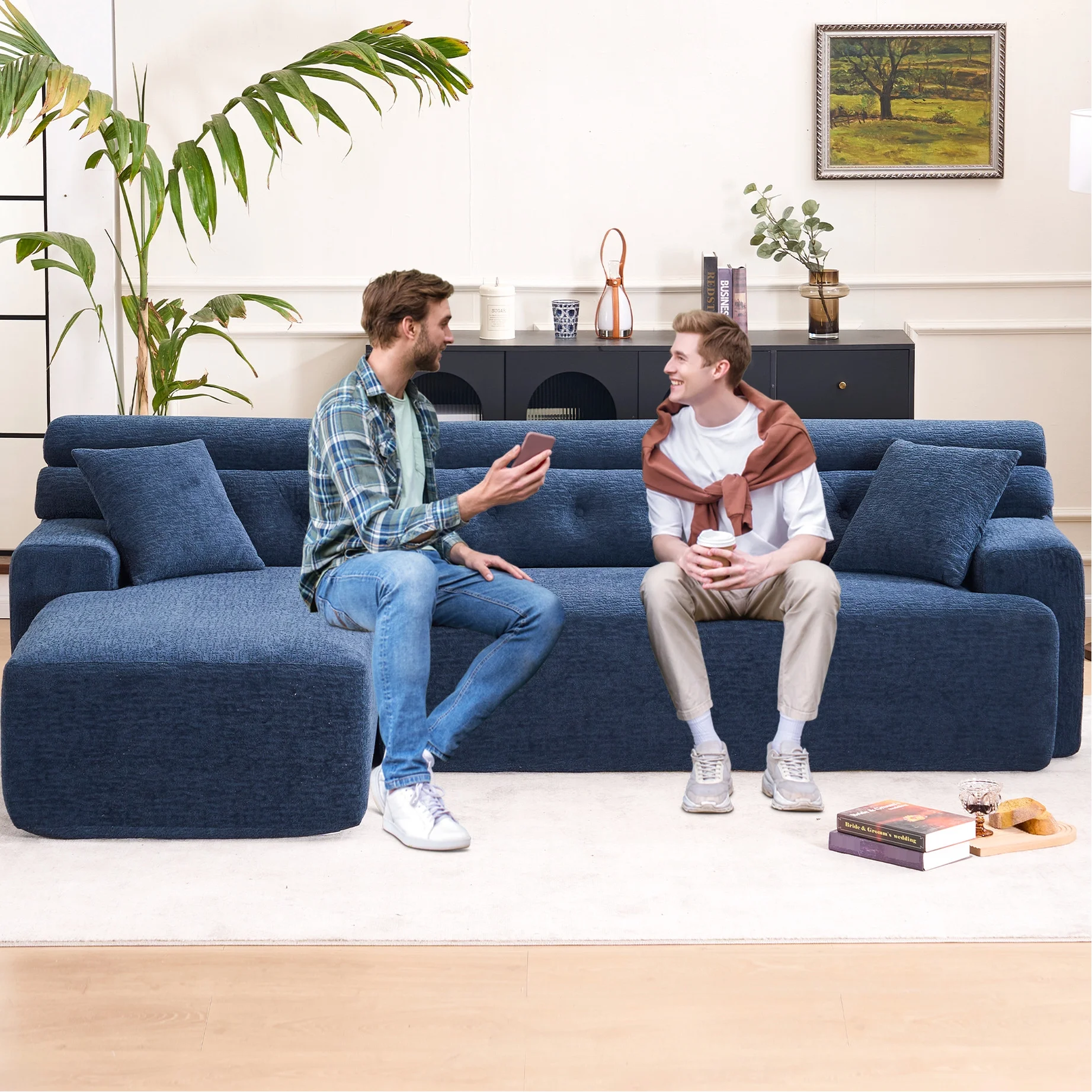 4 Compression , Antique Blue - Home Decor With Wider , Deep Seat & Elevated For Chic Living Couch Room Furniture Deeper Back Relax