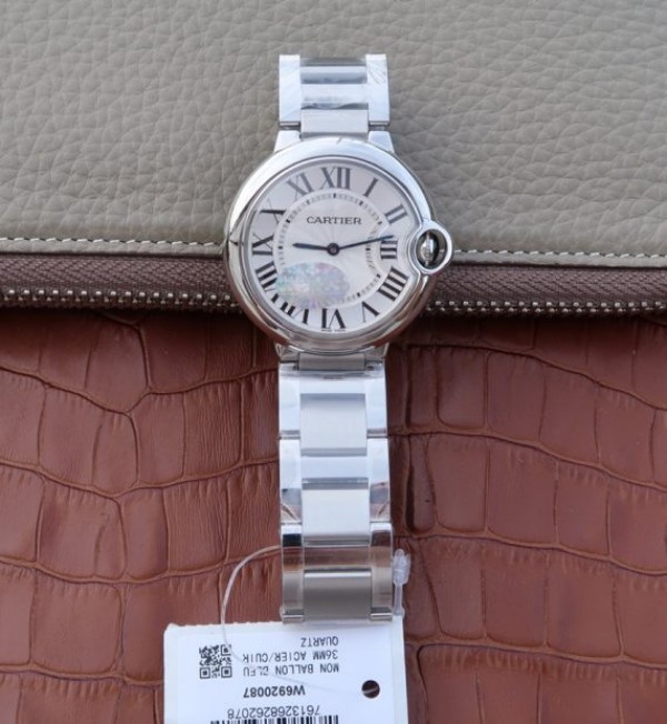 Replica Cartier V6F Ballon Bleu 36mm White Dial SS Bracelet Ronda Quartz - Top club
