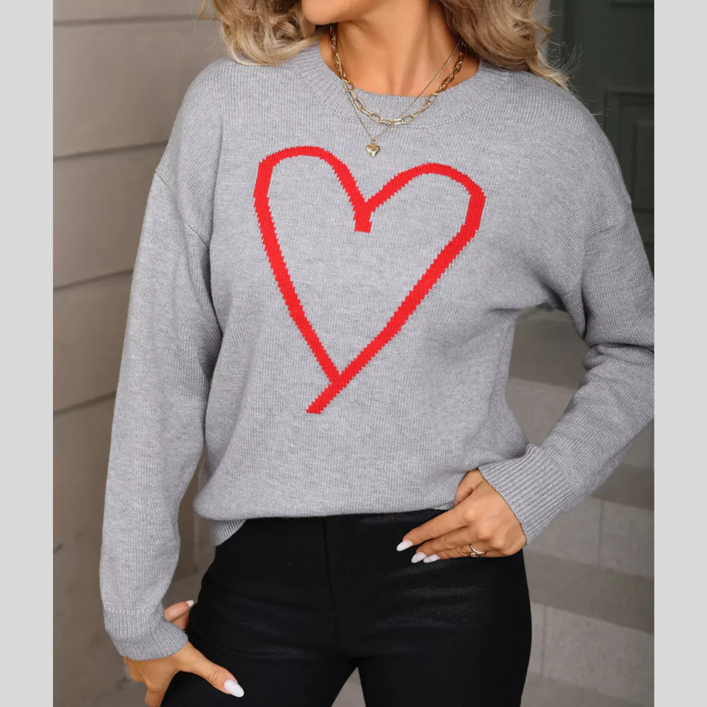 Valentine's Day Heart Graphic Dropped Shoulder Sweater - ZKZOOK