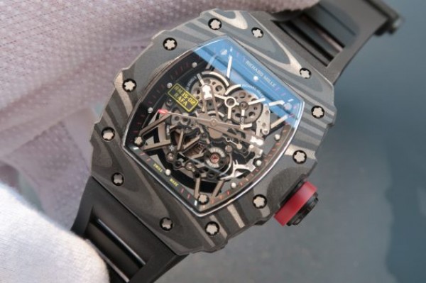 Replica Richard Mille RM035 Rafael Nadal Forge Carbon Titanium Case KVF Skeleton Dial Red Black Rubber Strap MIYOTA8215 - Top club