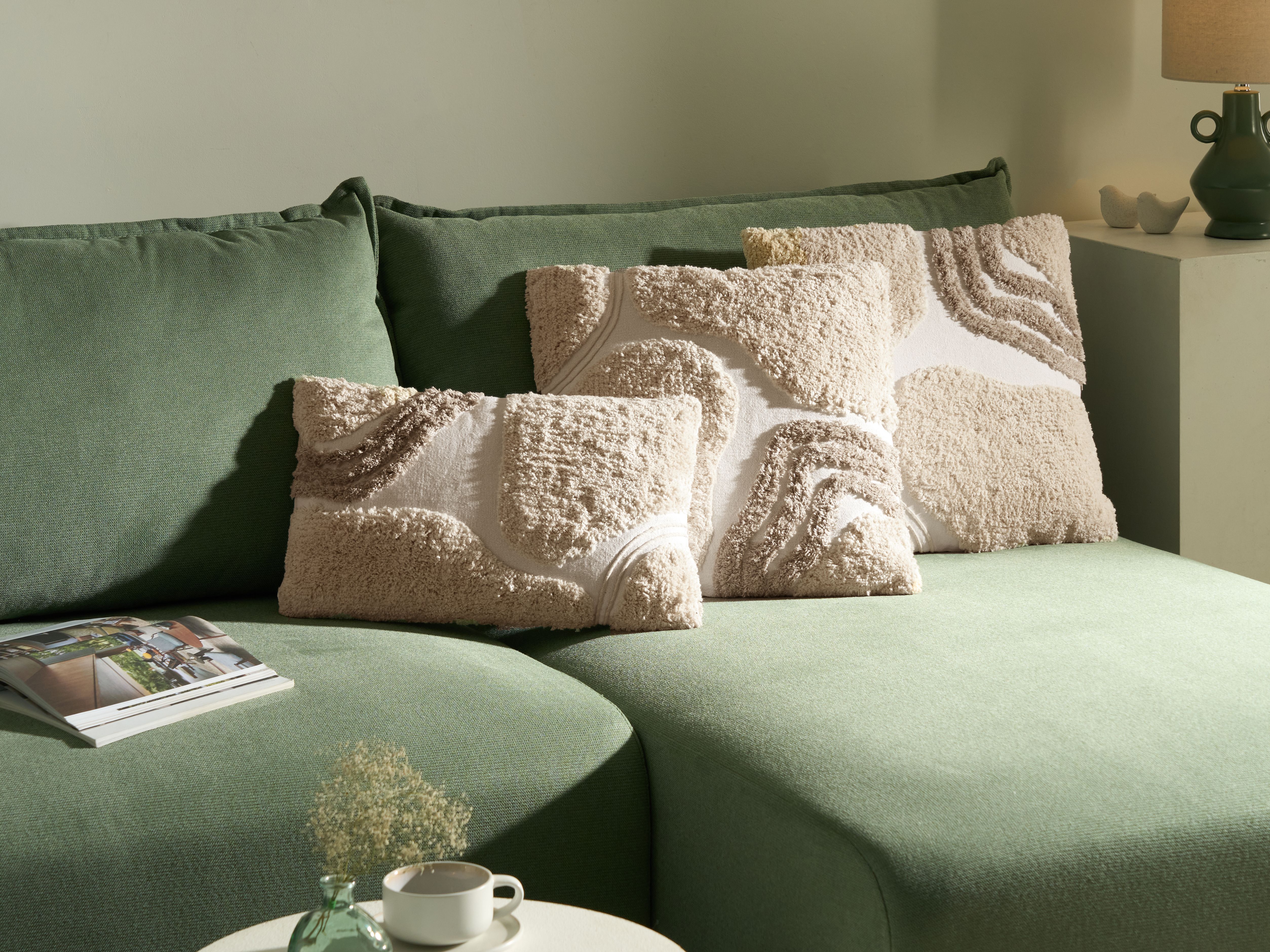 Set of 3 Decorative Cushions ALSTONIA Cotton 30 x 50 cm 45 x 45 cm Beige Abstract Pattern