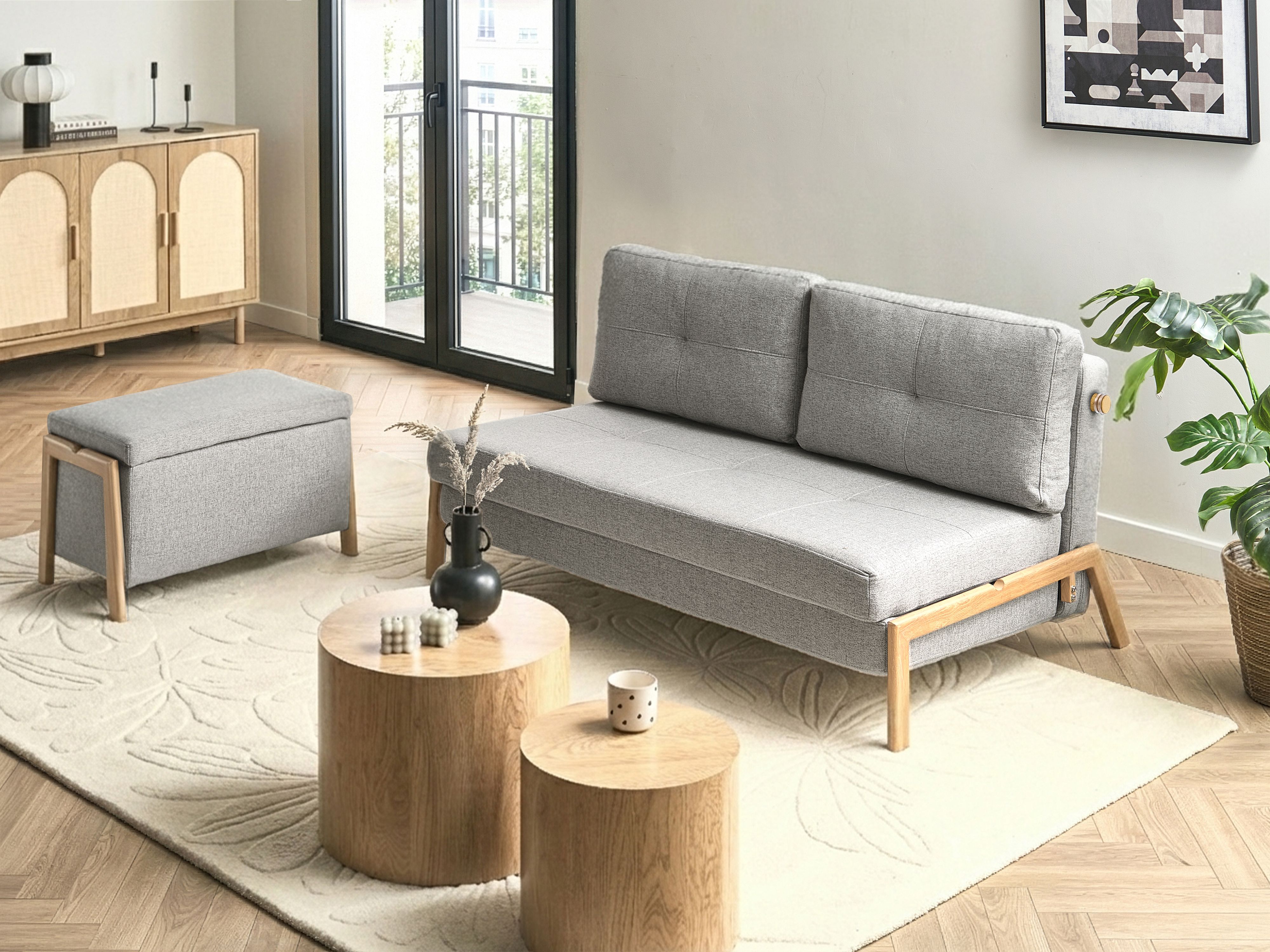 Living Room Set 3 Seater EDLAND Fabric Light Grey with Bench