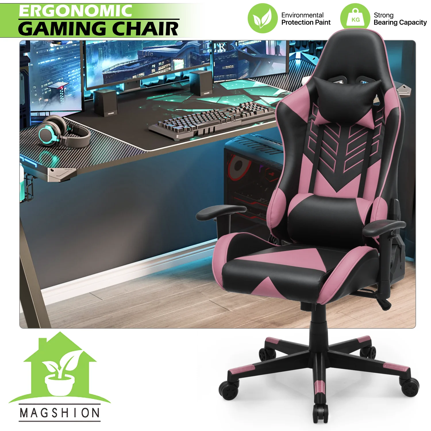 Magshion Ergonomic Gaming Chair, Comfortable Gaming Chair, Computer Chair Leather Desk Chair Adjustable Swivel Gaming Office Chair, Blue - Image 36