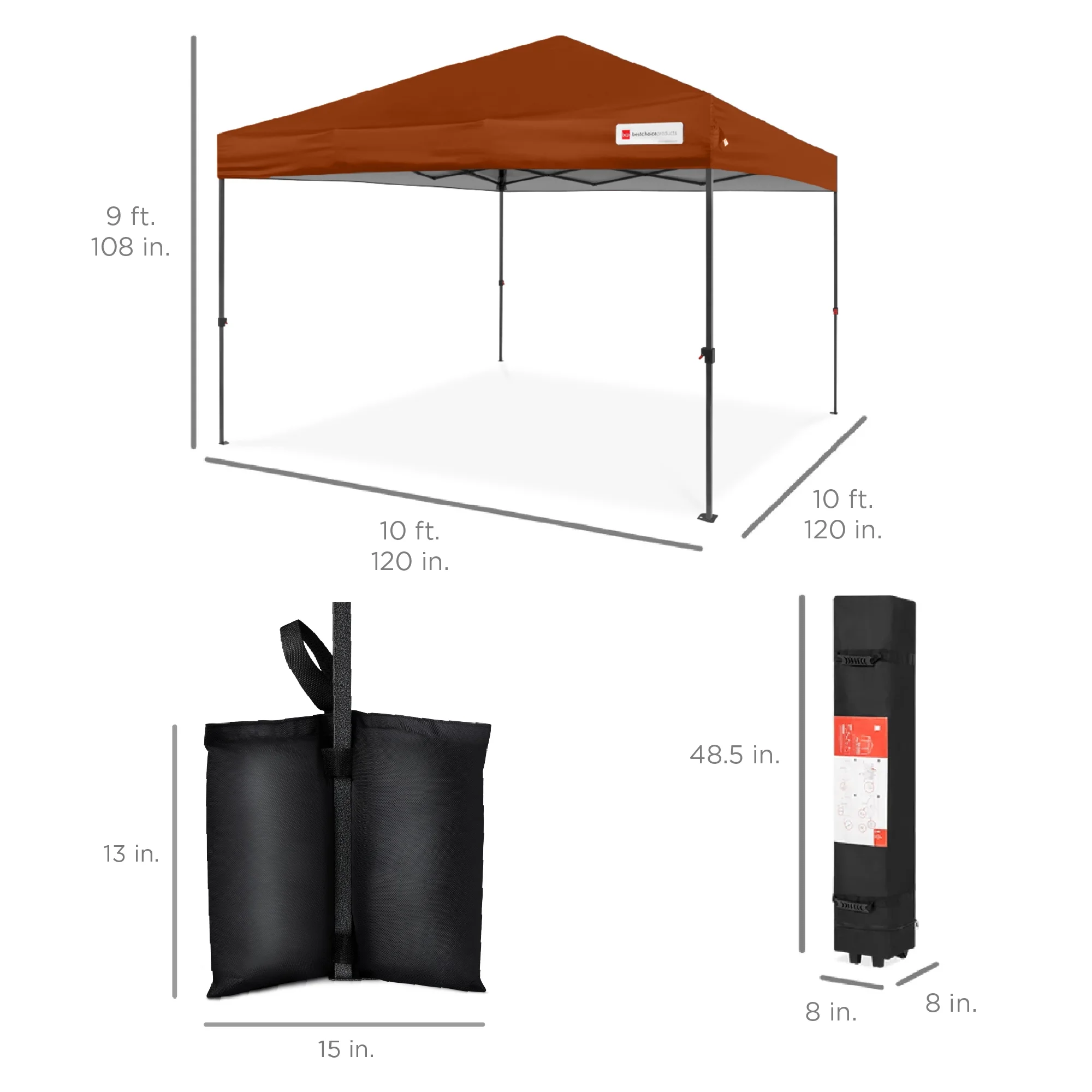 Best Choice Products 10x10ft Easy Setup Pop Up Canopy w/ 1-Button Setup, Wheeled Case, 4 Weight Bags - White - Image 127