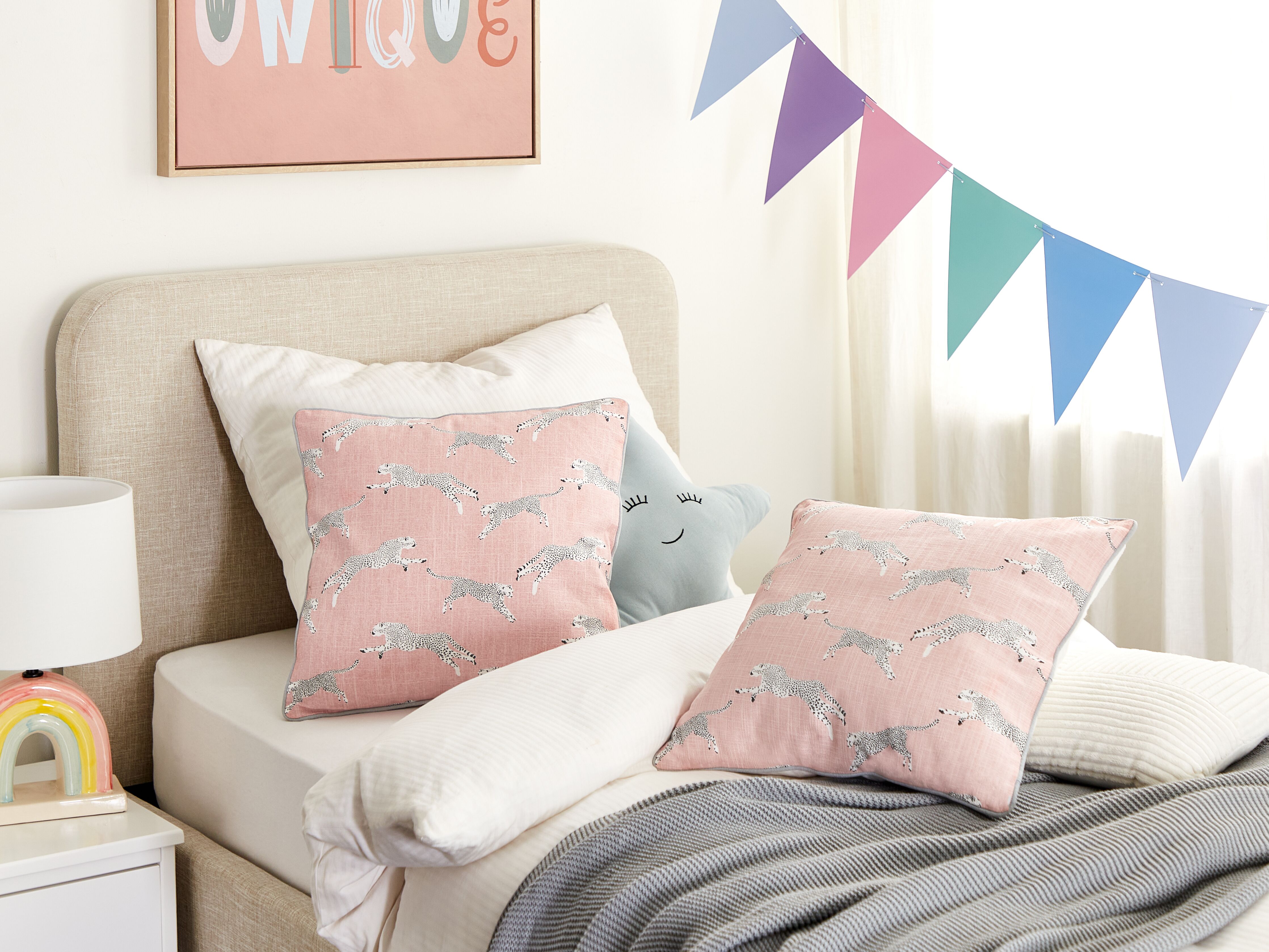 Set of 2 Decorative Cushions ARALES Cotton 45 x 45 cm Pastel Pink Animal Pattern