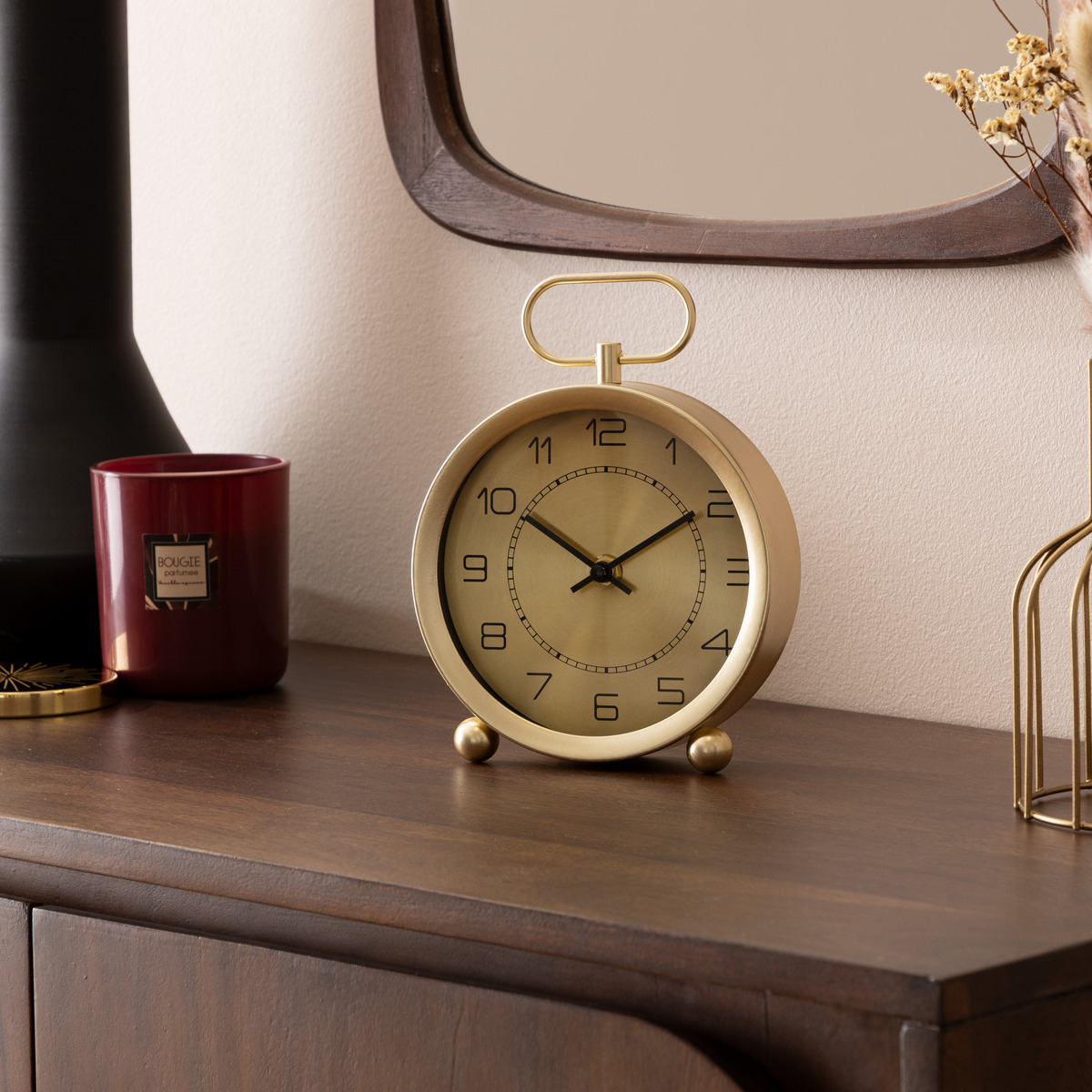 Desk clock "Irina" Gold-tone metal, H.19 cm