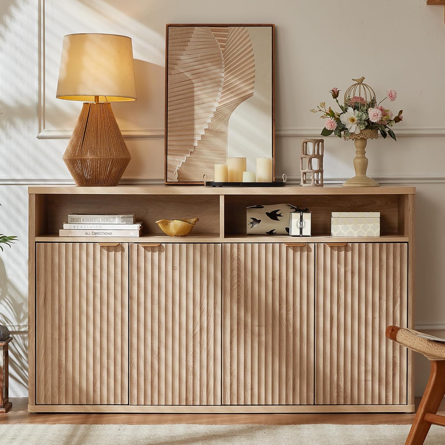 LEYAOYAO Fluted Buffet Cabinet with Storage, 55