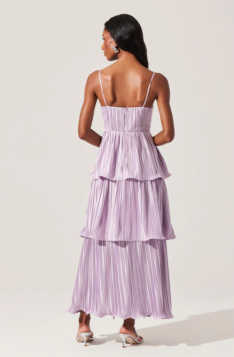 Lupin Pleated Tiered Maxi Dress-Lilac
