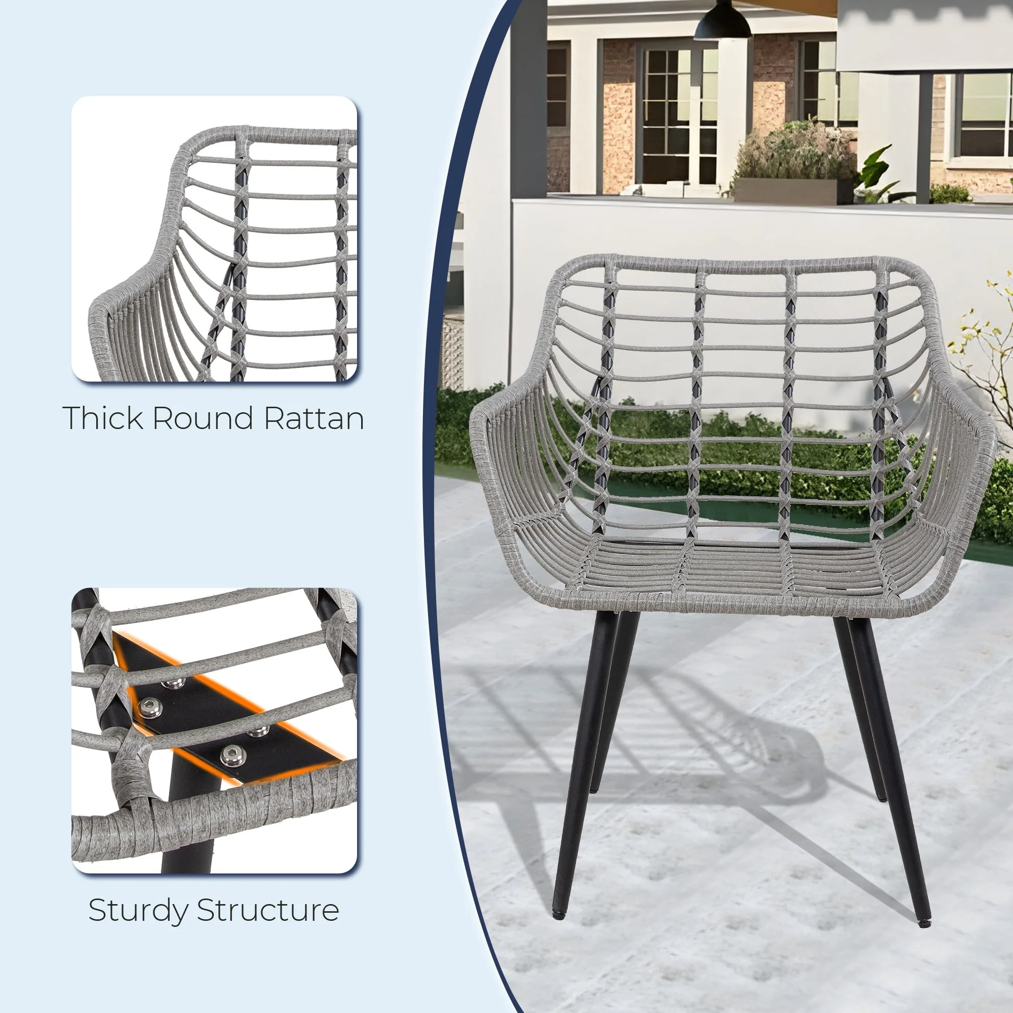 FHFO 3 Piece Patio Bistro Set, Outdoor Wicker Apartment Balcony Furniture Sets, Rattan Table and Chairs Set of 2 for Porch Backyard Lawn Poolside Deck, Beige - Image 21