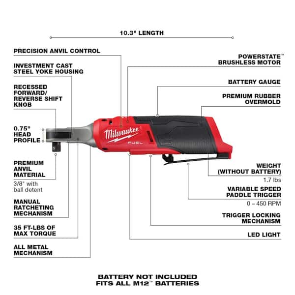 M12 FUEL 12V Lithium-Ion Cordless 3/8 in. Ratchet and 1/4 in. Impact Driver Kit (2-Tool) w/Batteries, Charger & Bag - Image 3