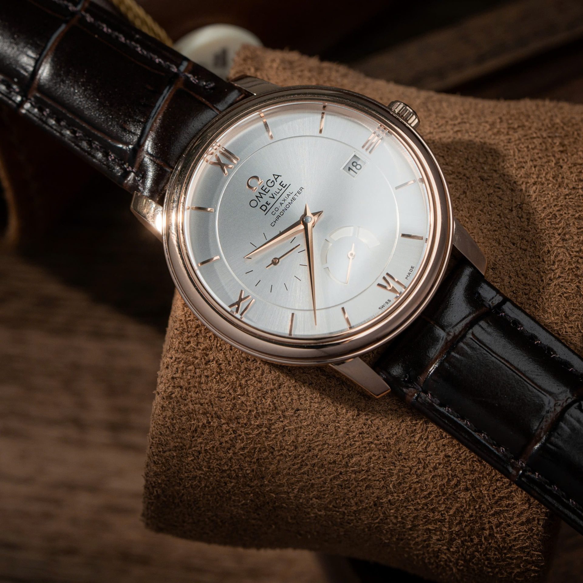 Omega De Ville Prestige Power Reserve Replica Watches Brown Leather Strap 39.5mm - Elite Watch Atelier