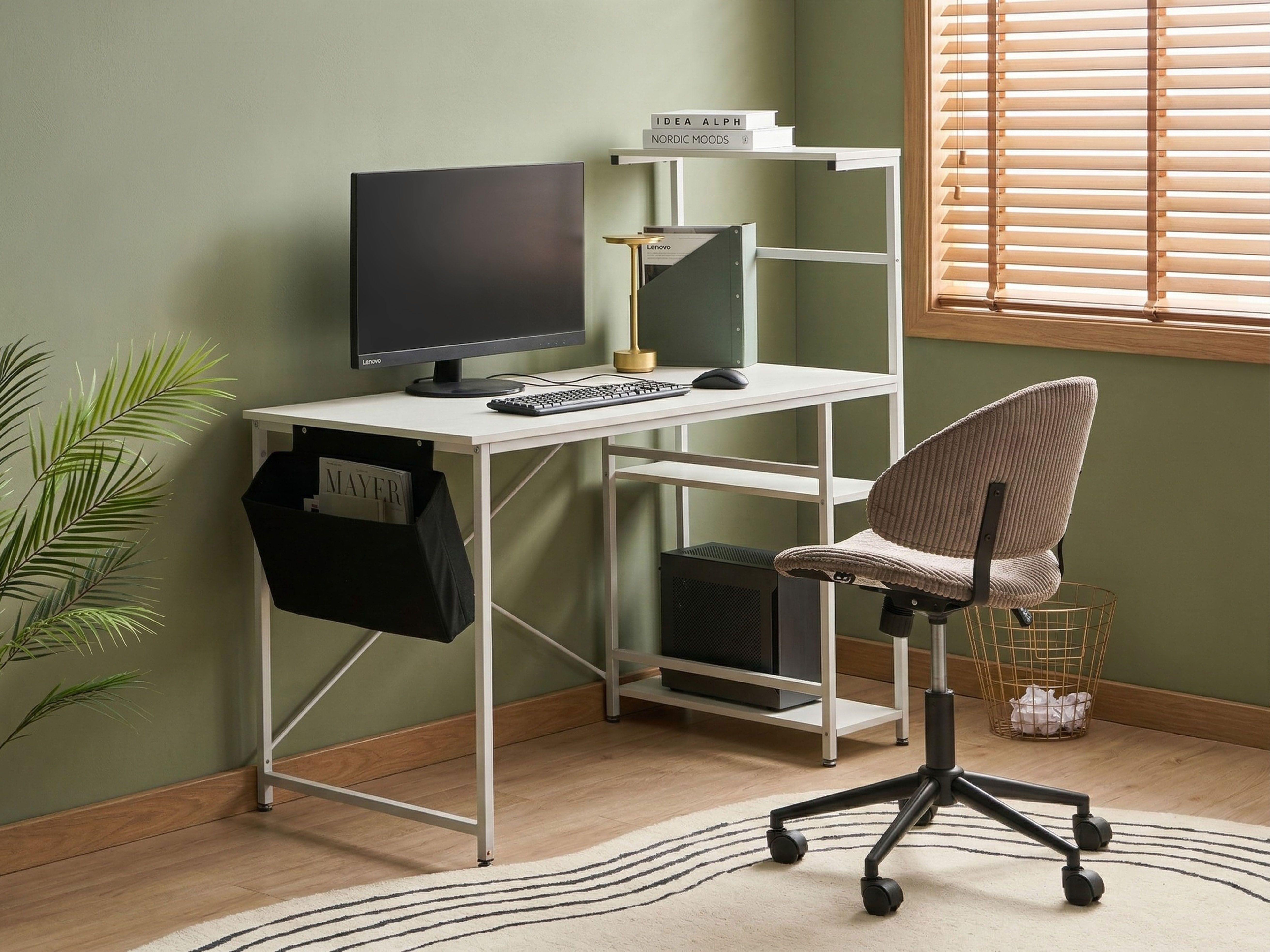 Home Office Desk ARAMINGO White 120 cm 60 cm with Storage
