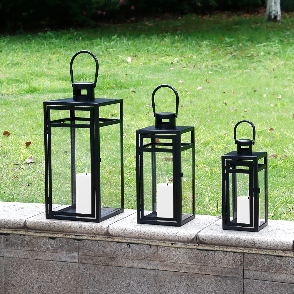 Stainless Steel Lantern Set of 3 12/15/19" Metal Lanterns with Tempered Glass for Parties & Events (Silver ) - Image 25
