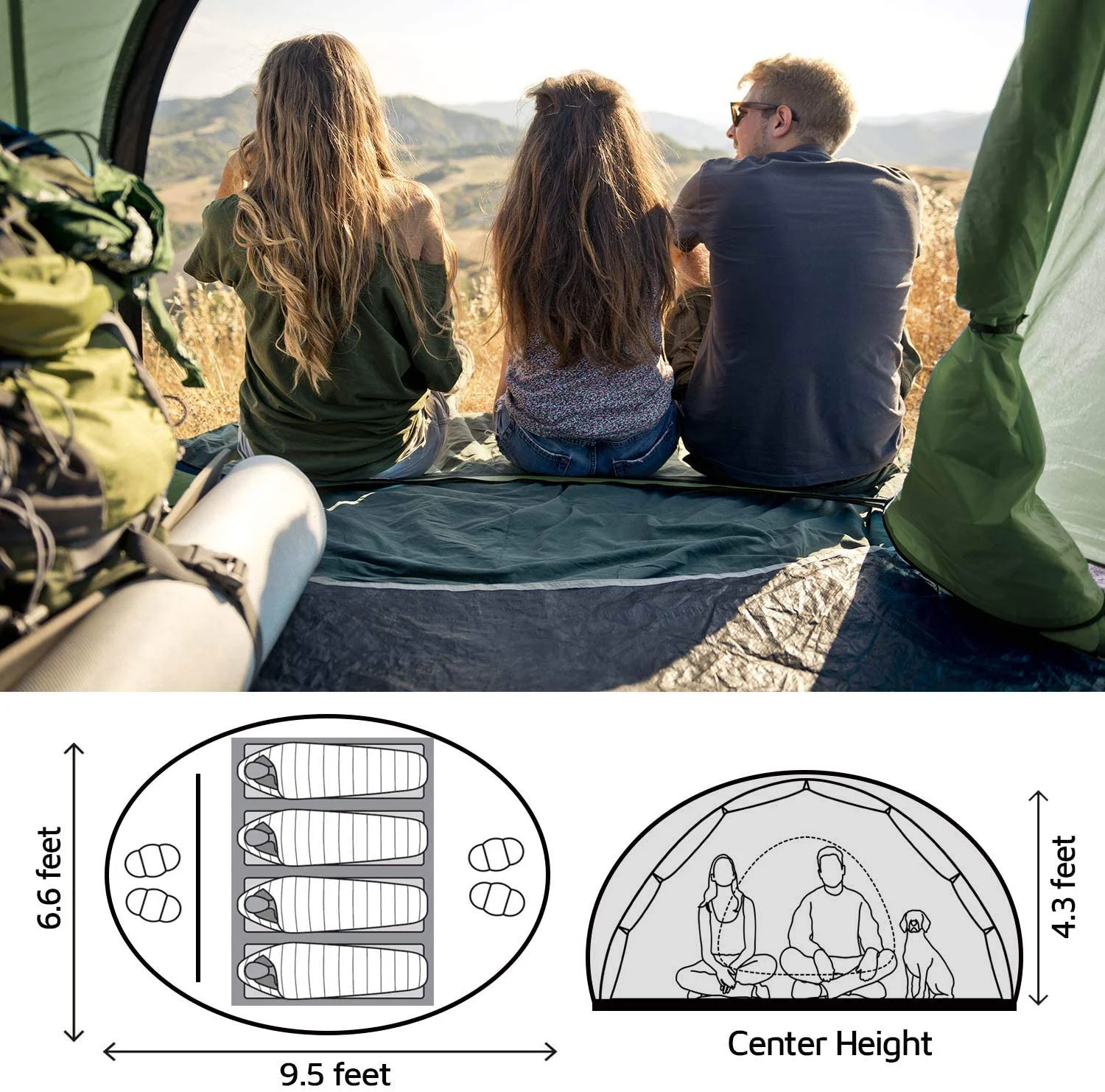 4 Person Easy Pop Up Tent,9.5��X6.6��X52'',Waterproof, Automatic Setup,2 Doors-Instant Family Tents for Camping, Hiking & Traveling - Image 2